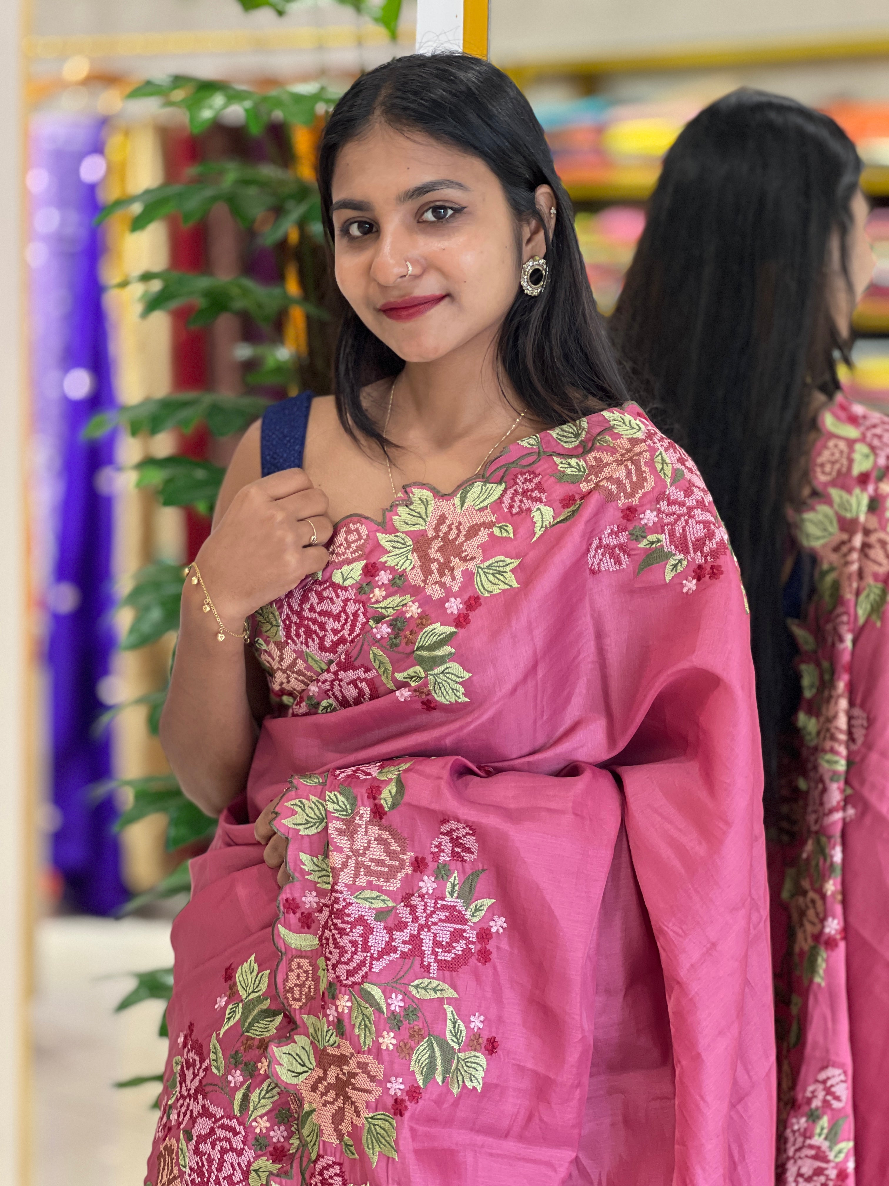 Machine Embroidered Dola Silk Saree | RP504