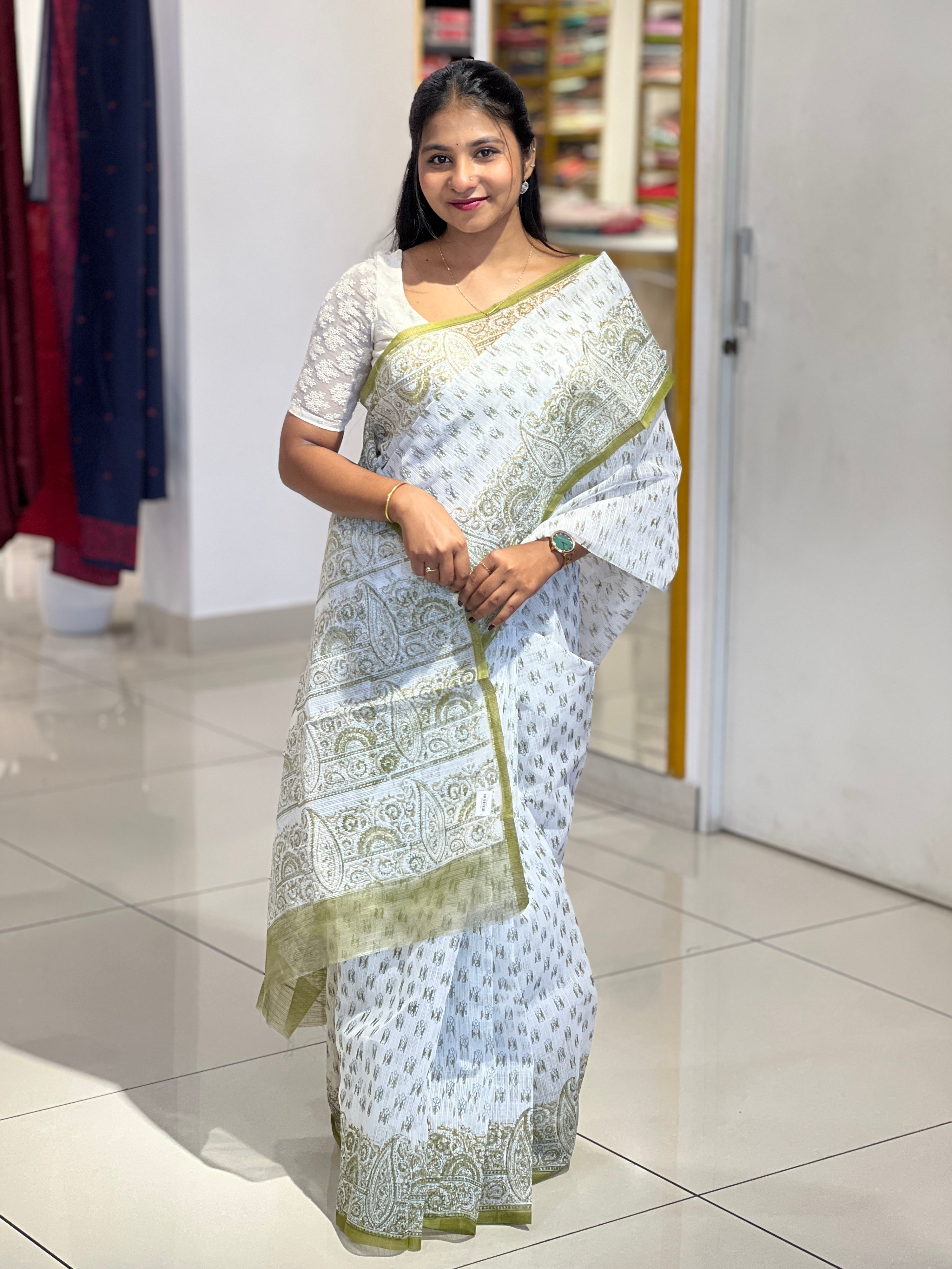 Printed Cotton Blend Saree | VDA191