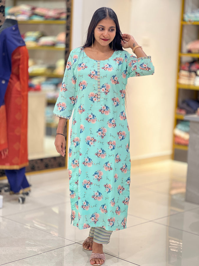 Print Design  Slub Cotton Kurta Set | SV240