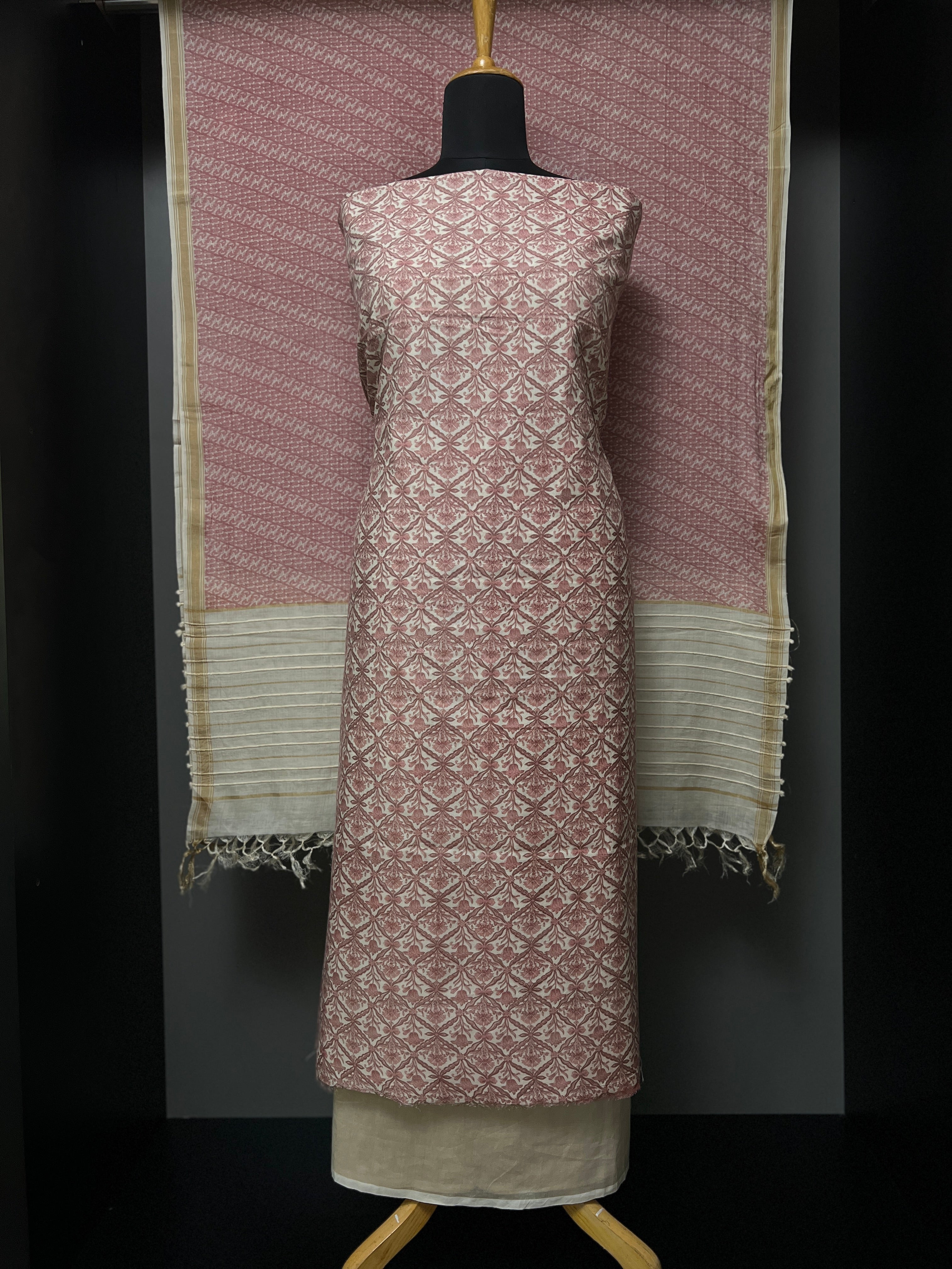 Hand Block Printed Tussar-Cotton Salwar Set | UVS143