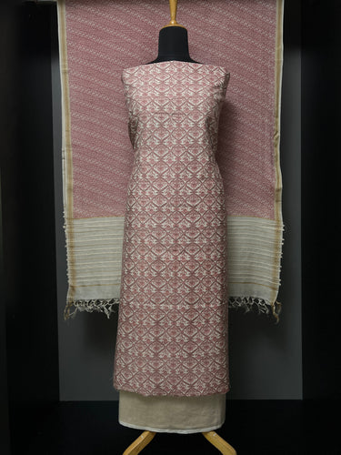 Hand Block Printed Tussar-Cotton Salwar Set | UVS143