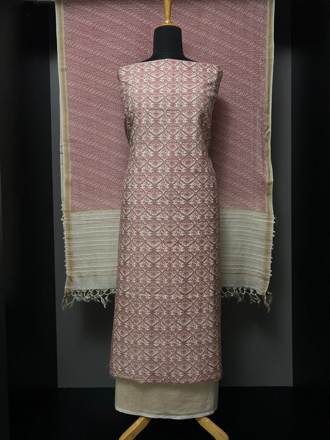 Hand Block Printed Tussar-Cotton Salwar Set | UVS143