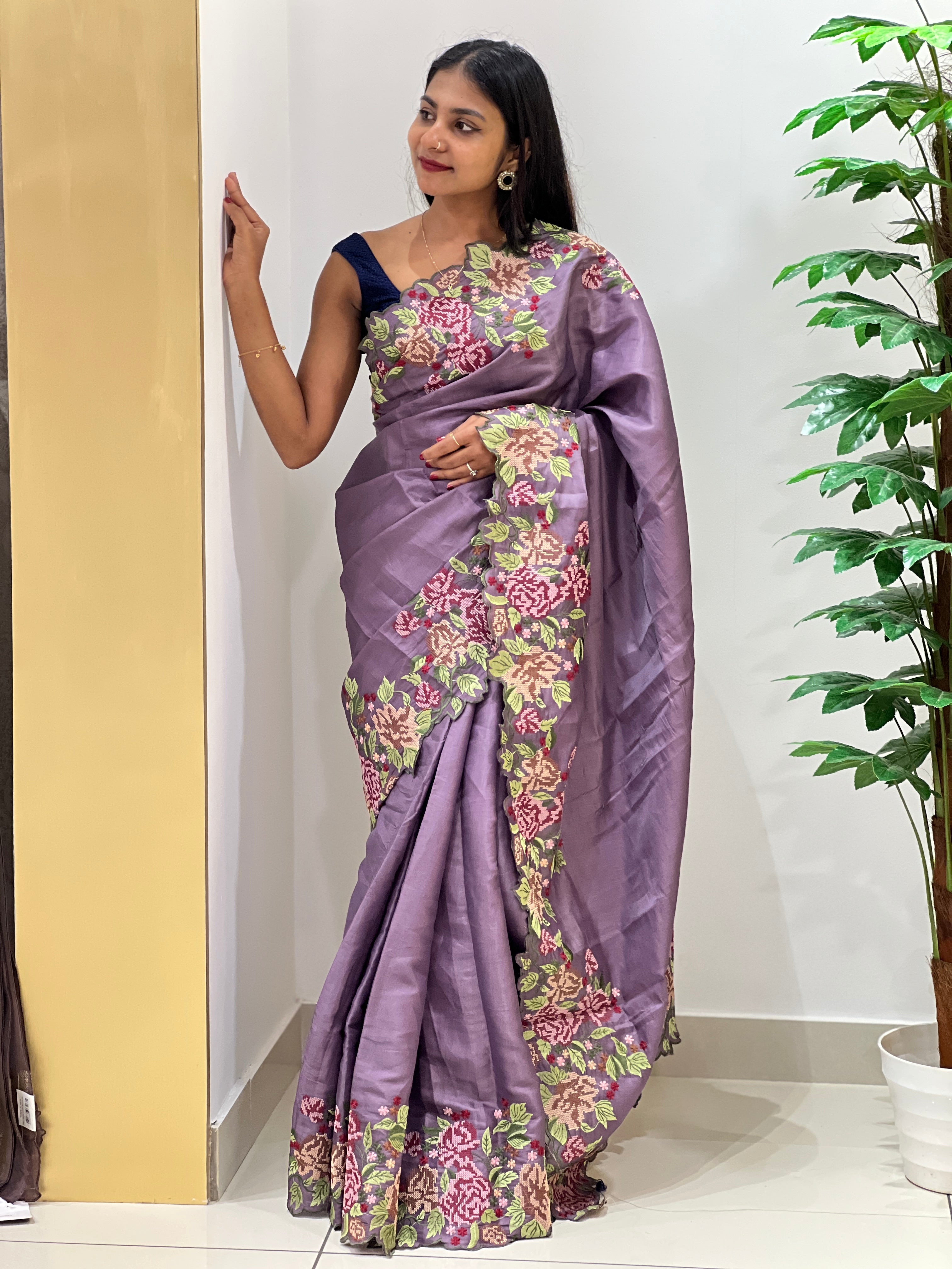 Machine Embroidered Dola Silk Saree | RP506