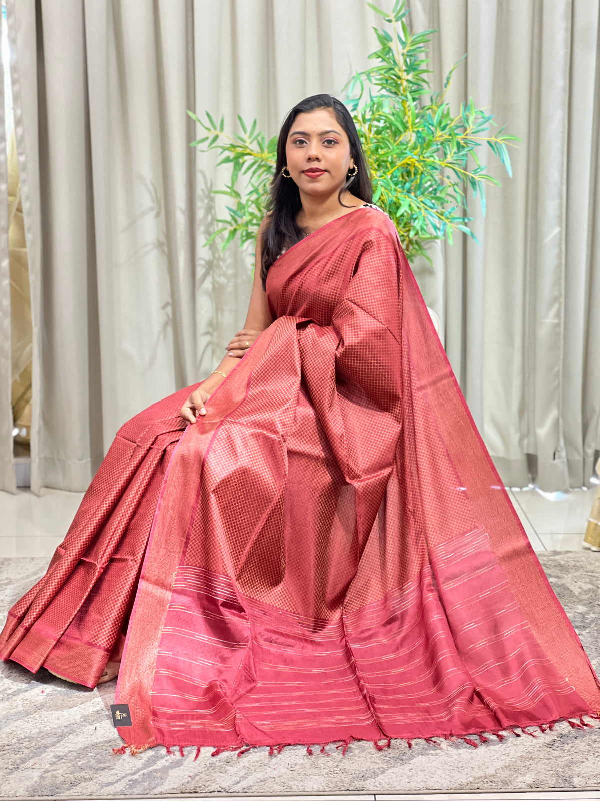Geometric Pattern Semi Tussar Saree  | LLD113