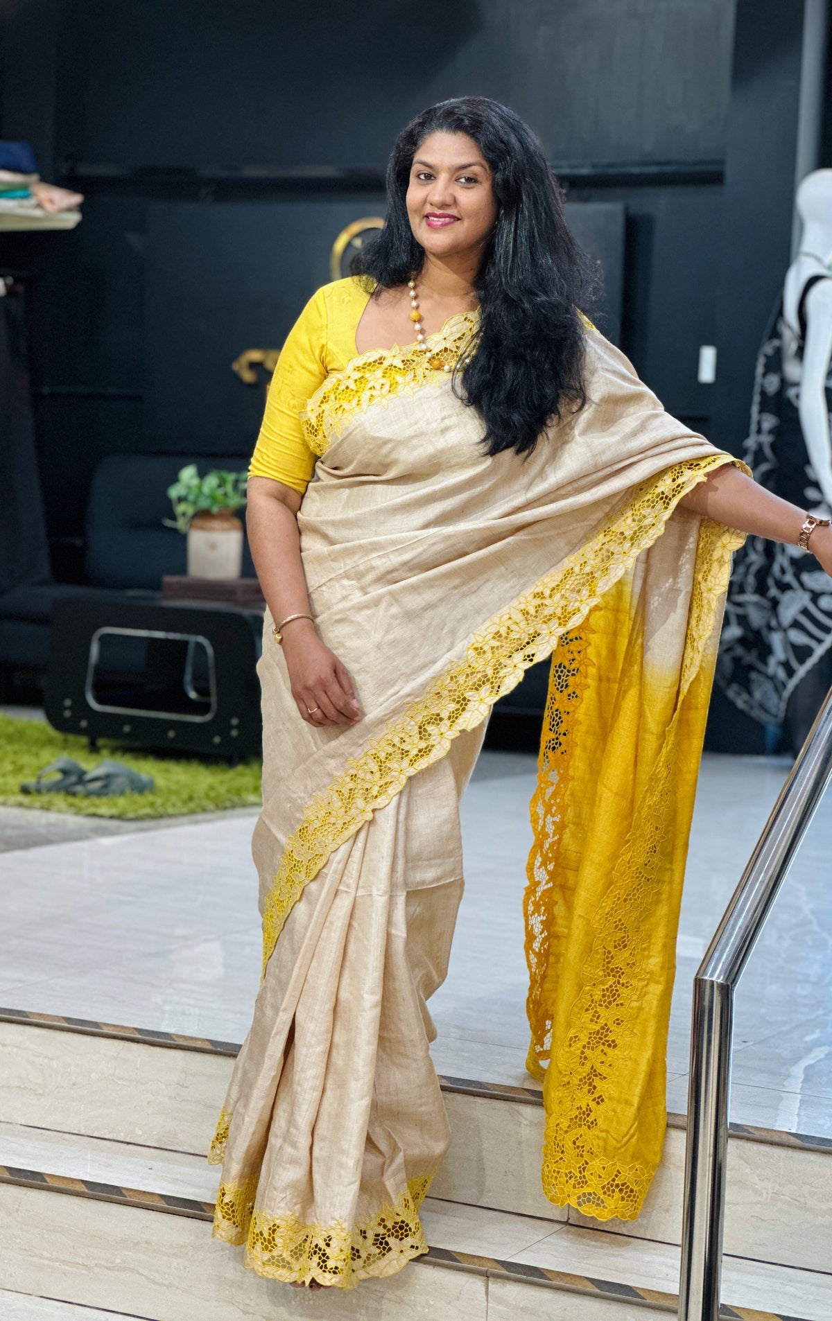 Floral Twine Cut Work Pure Desi Tussar Saree | TC514