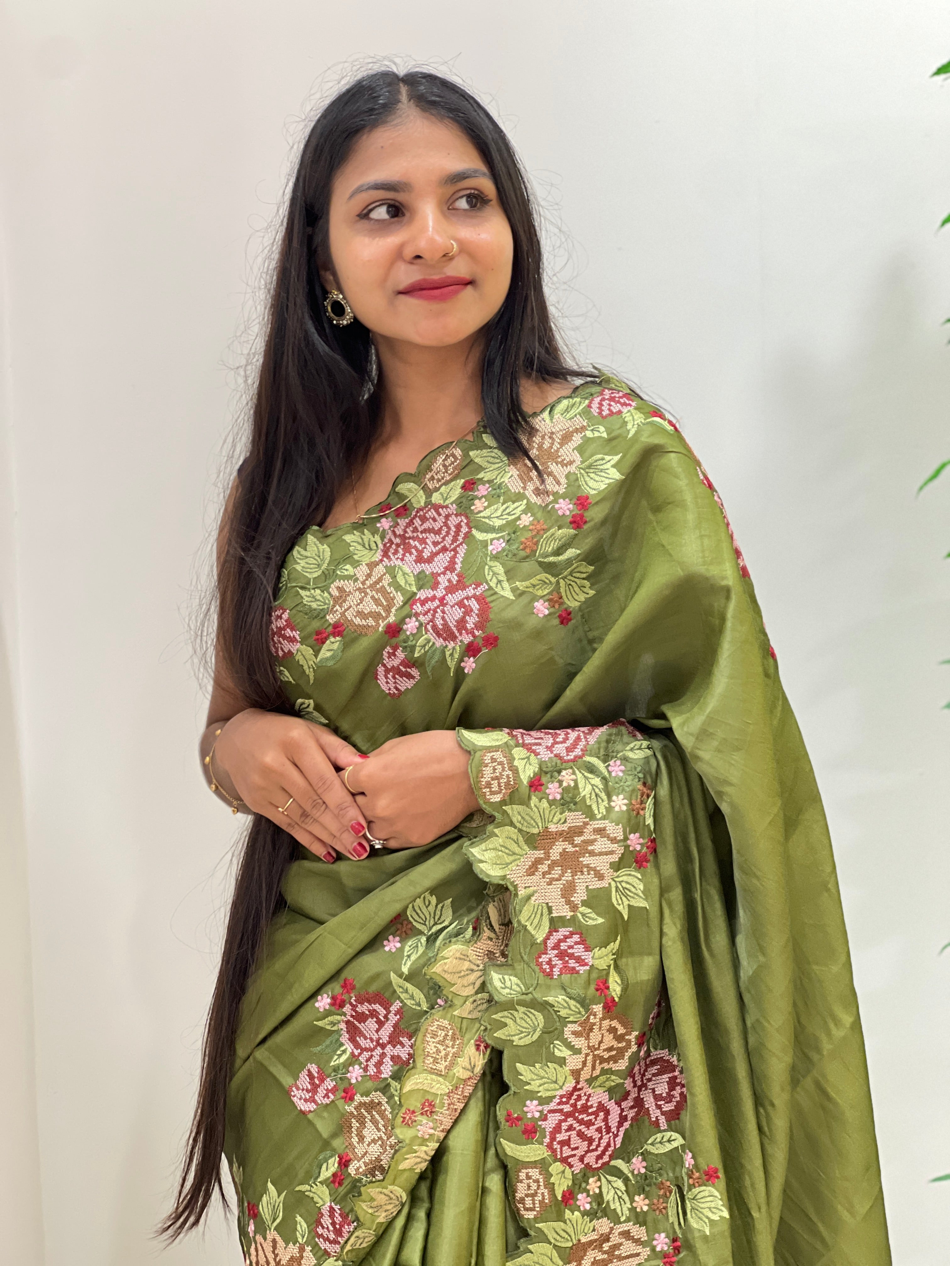 Machine Embroidered Dola Silk Saree | RP505