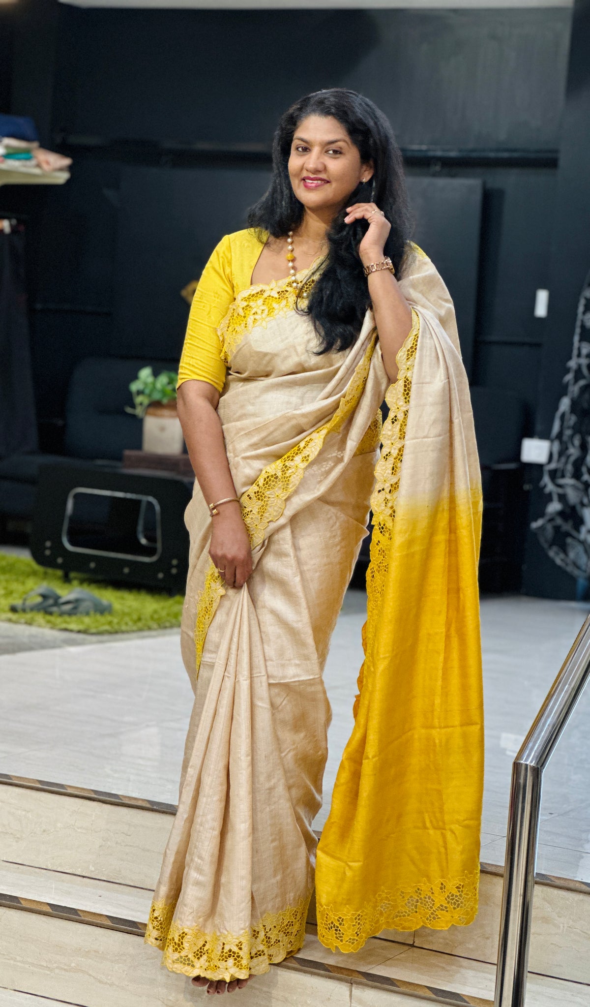Floral Twine Cut Work Pure Desi Tussar Saree | TC514