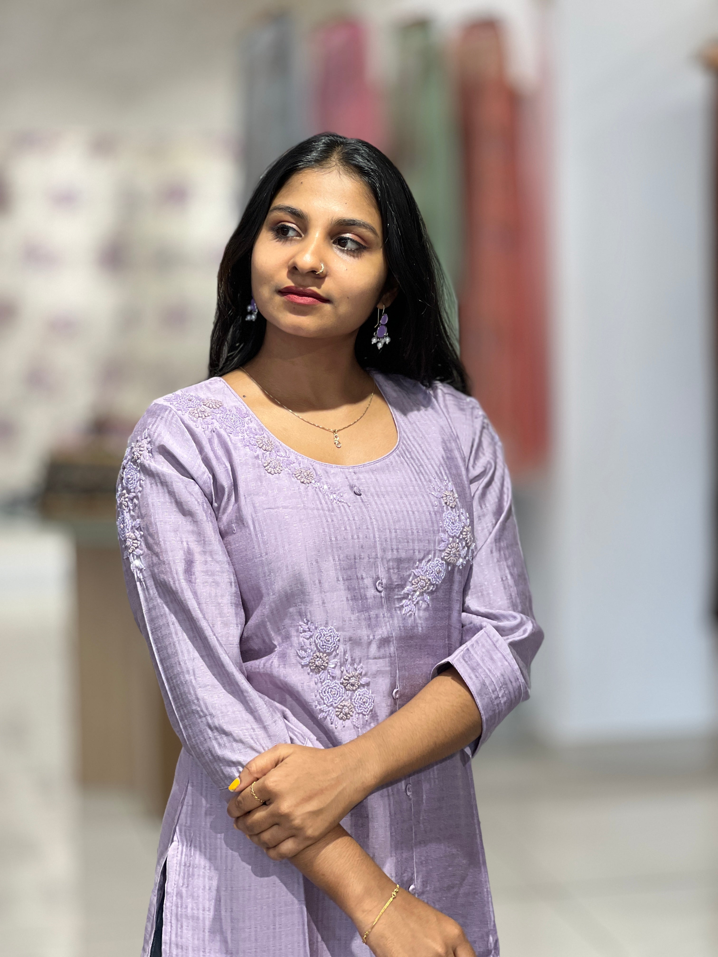 Hand Work Detailed Chanderi Finish Kurta | YAS131