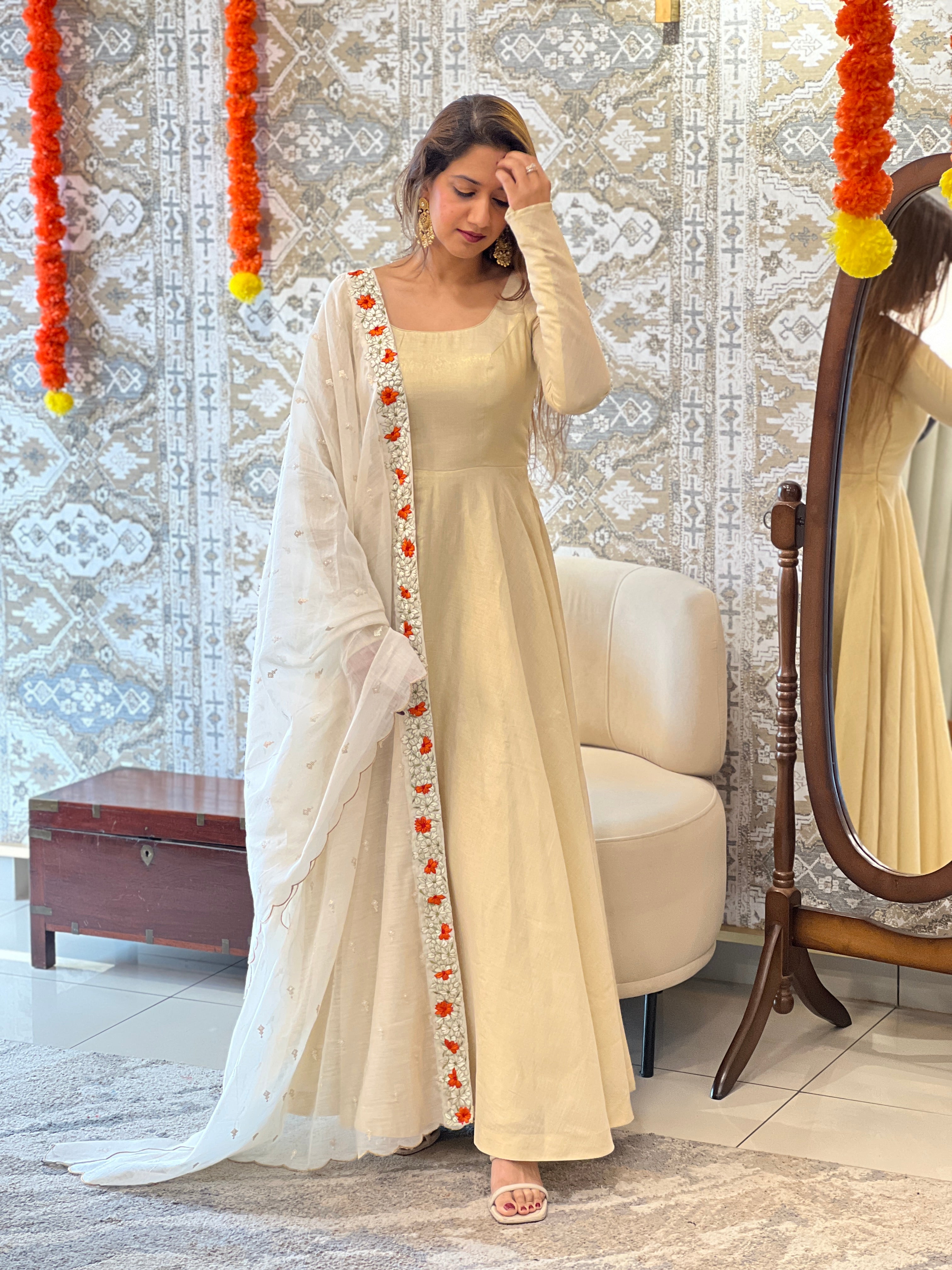 Kanakamulla Editz :-Floral Embroidered Anarkali Set  (Un Stitched ) | OKM105