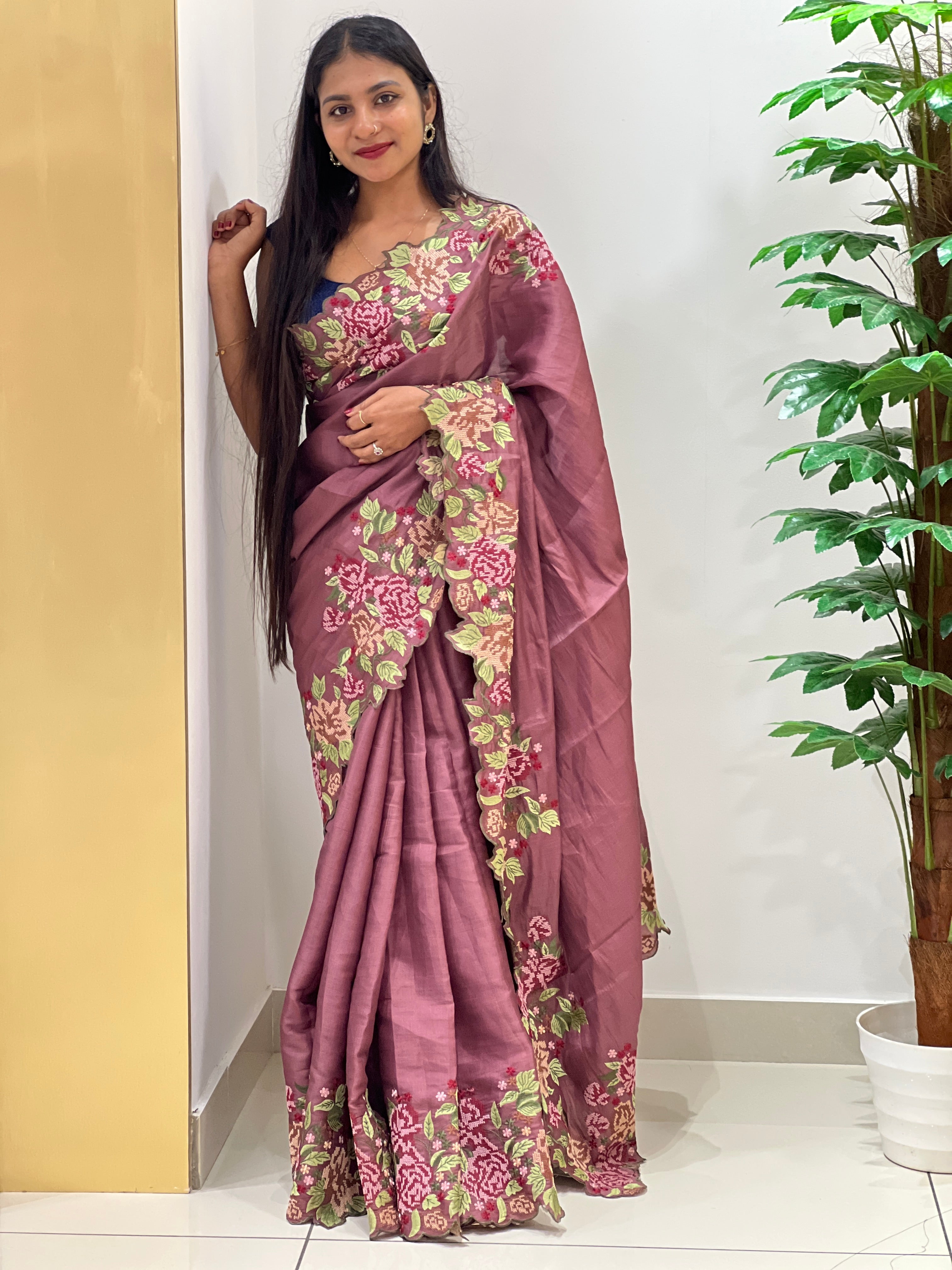 Machine Embroidered Dola Silk Saree | RP503