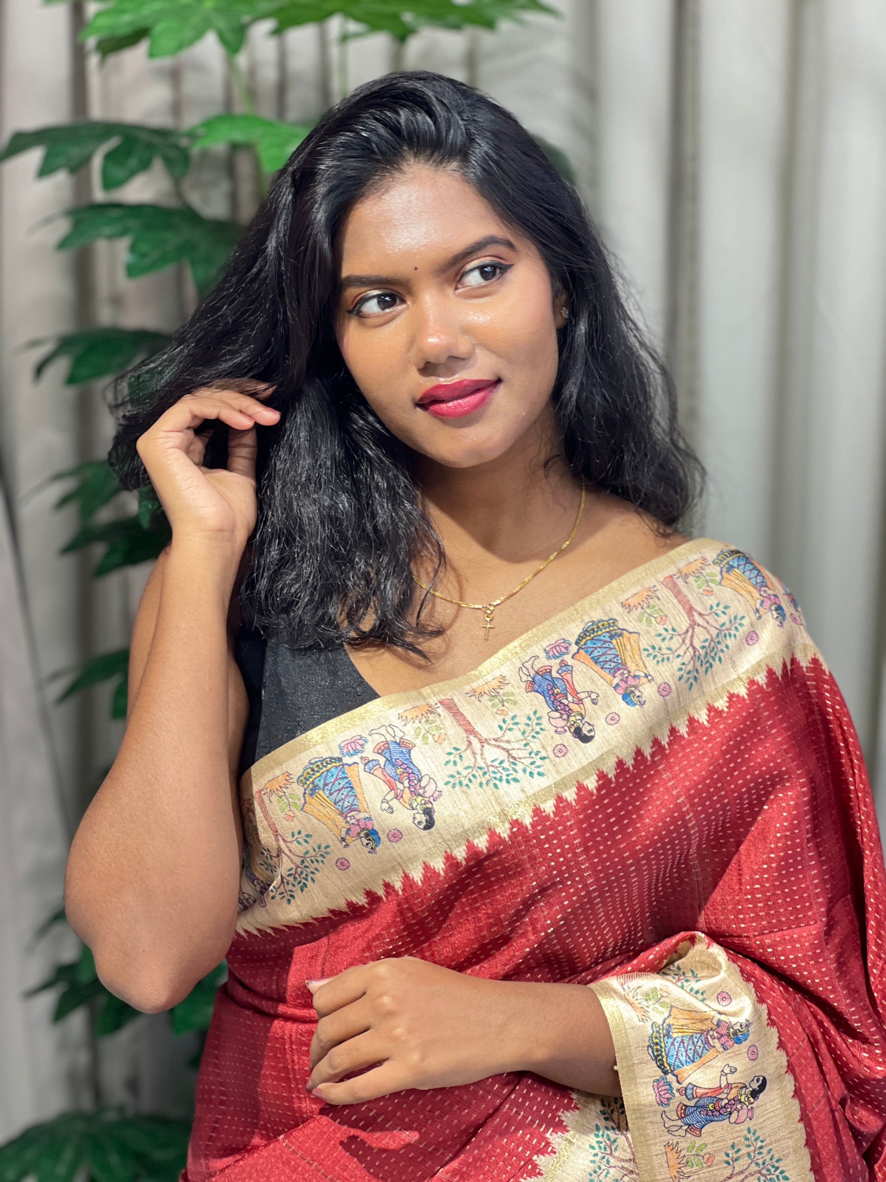 Madhubani Print Detailed Semi Tussar Saree | SSN264