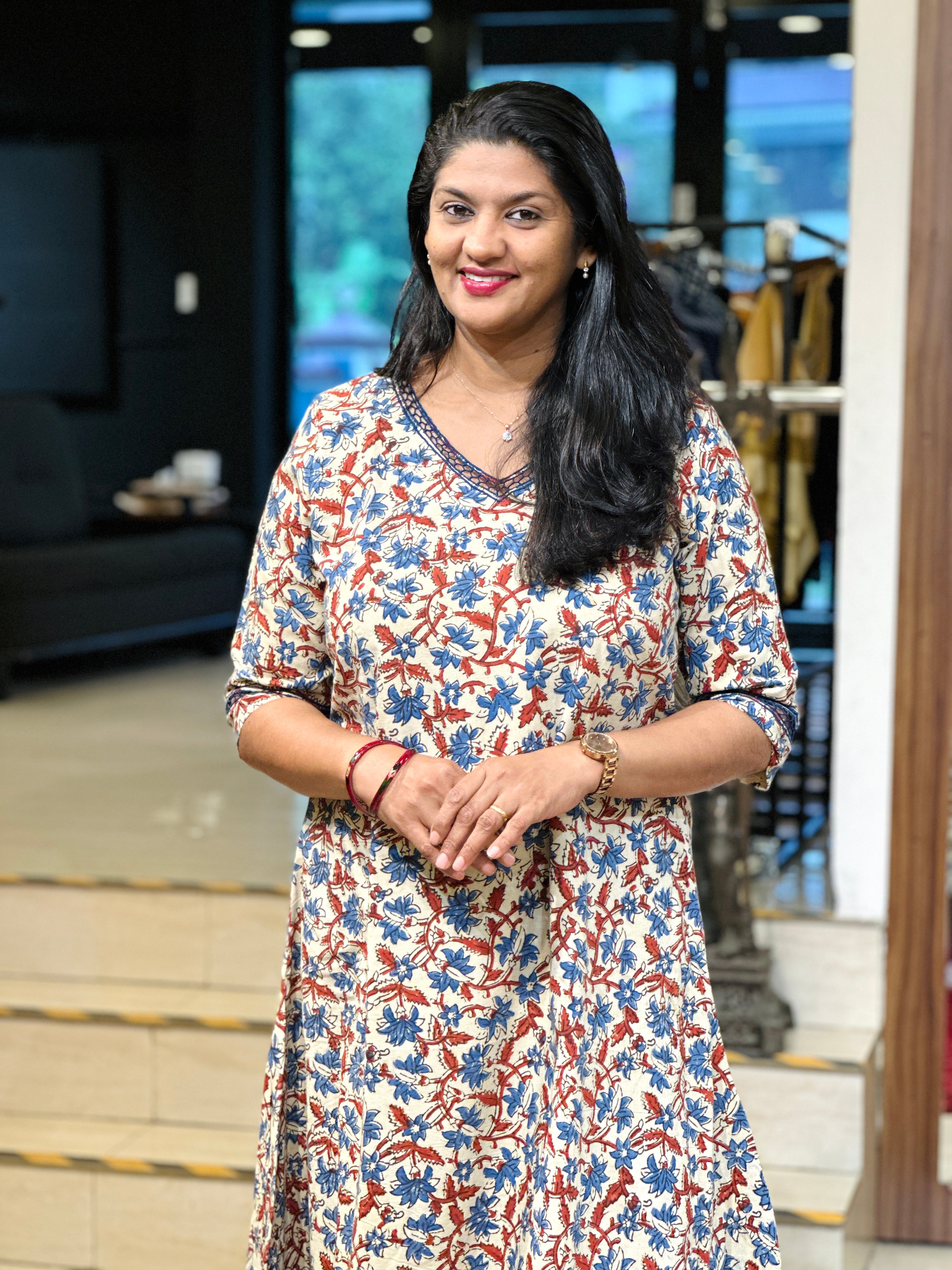 Print With Cutwork Detailed Cotton Kurta | DNT686