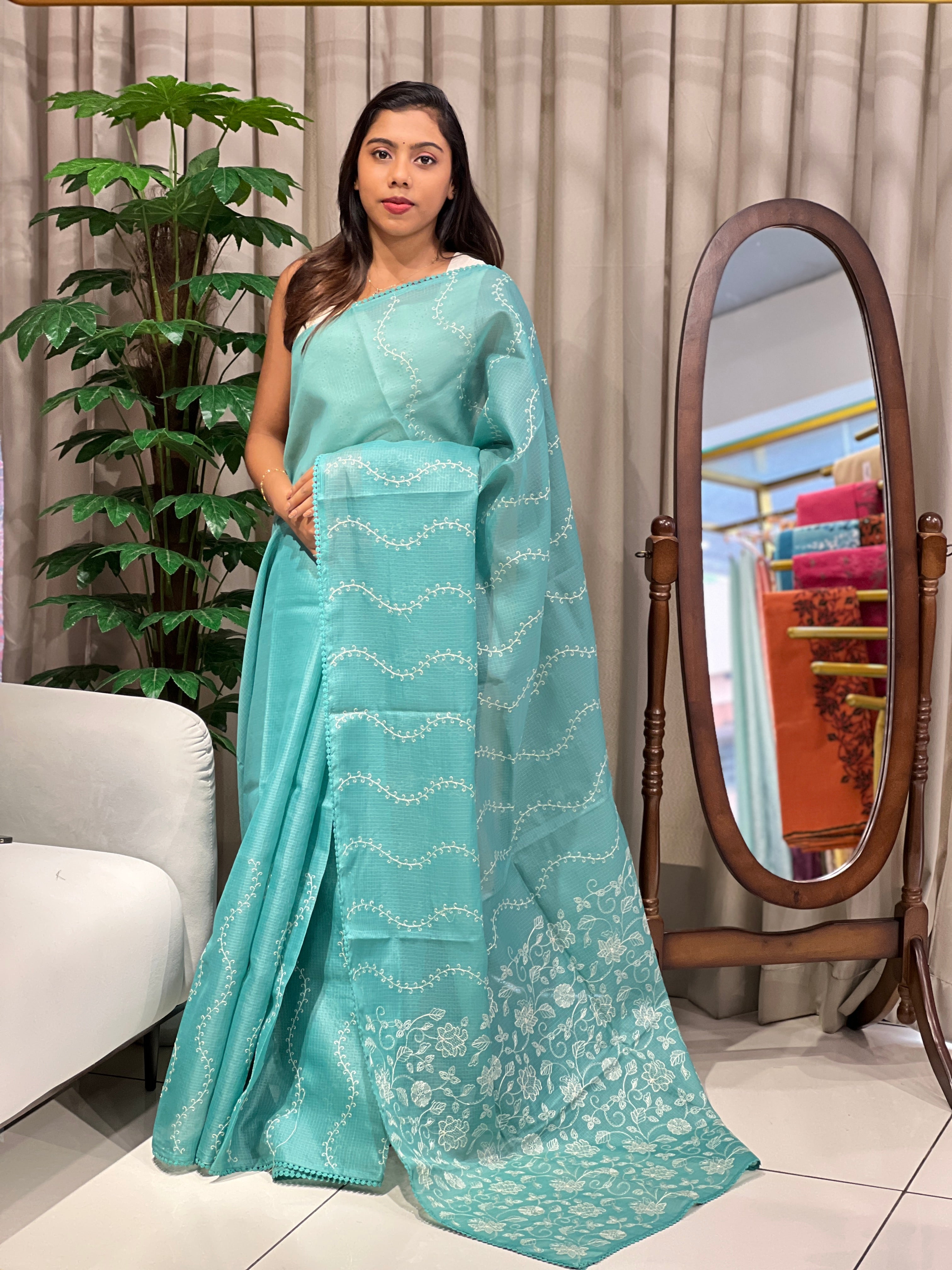 Embroidery Detailed Silky Kota Saree | BLD2047