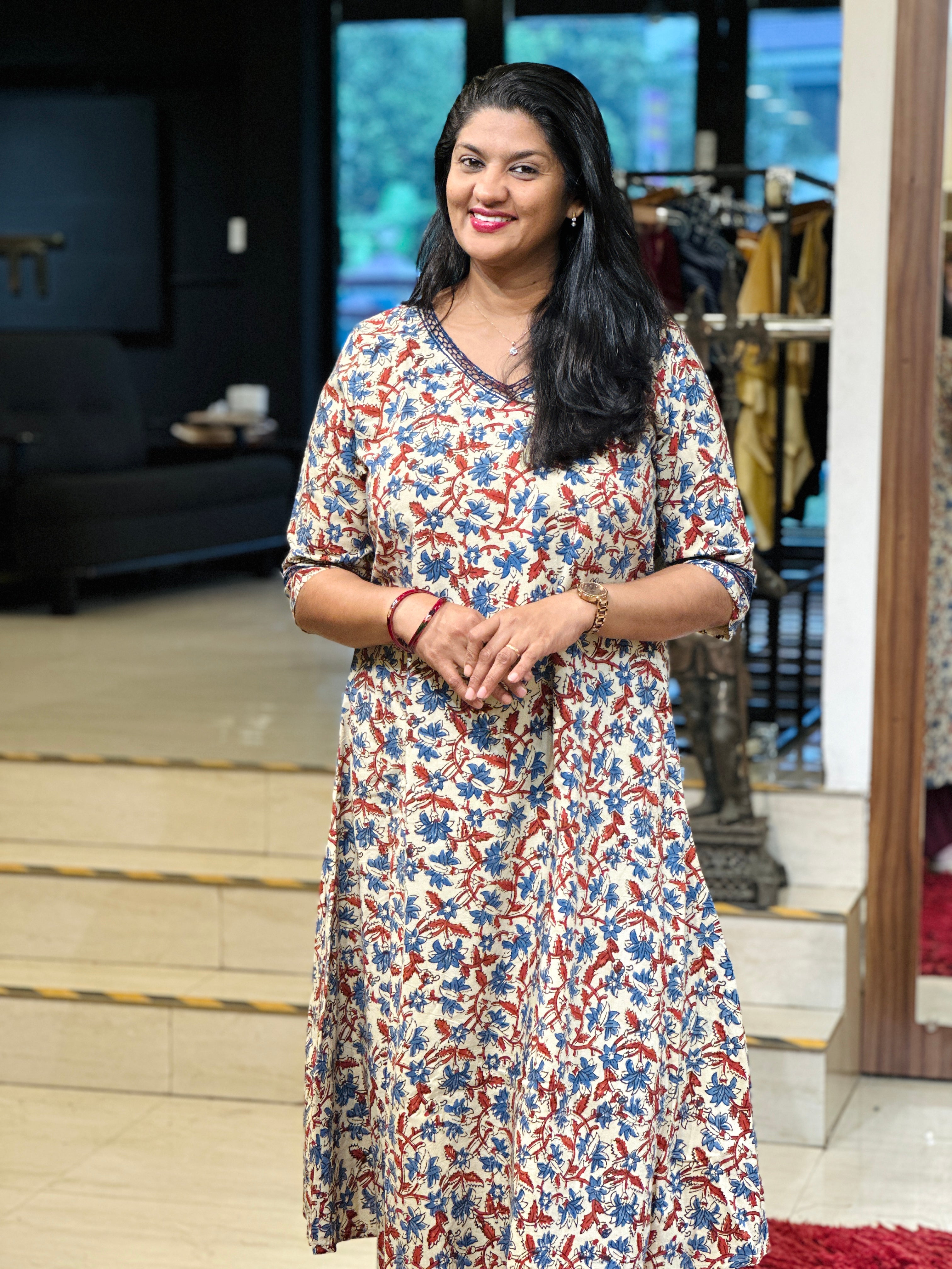 Print With Cutwork Detailed Cotton Kurta | DNT686