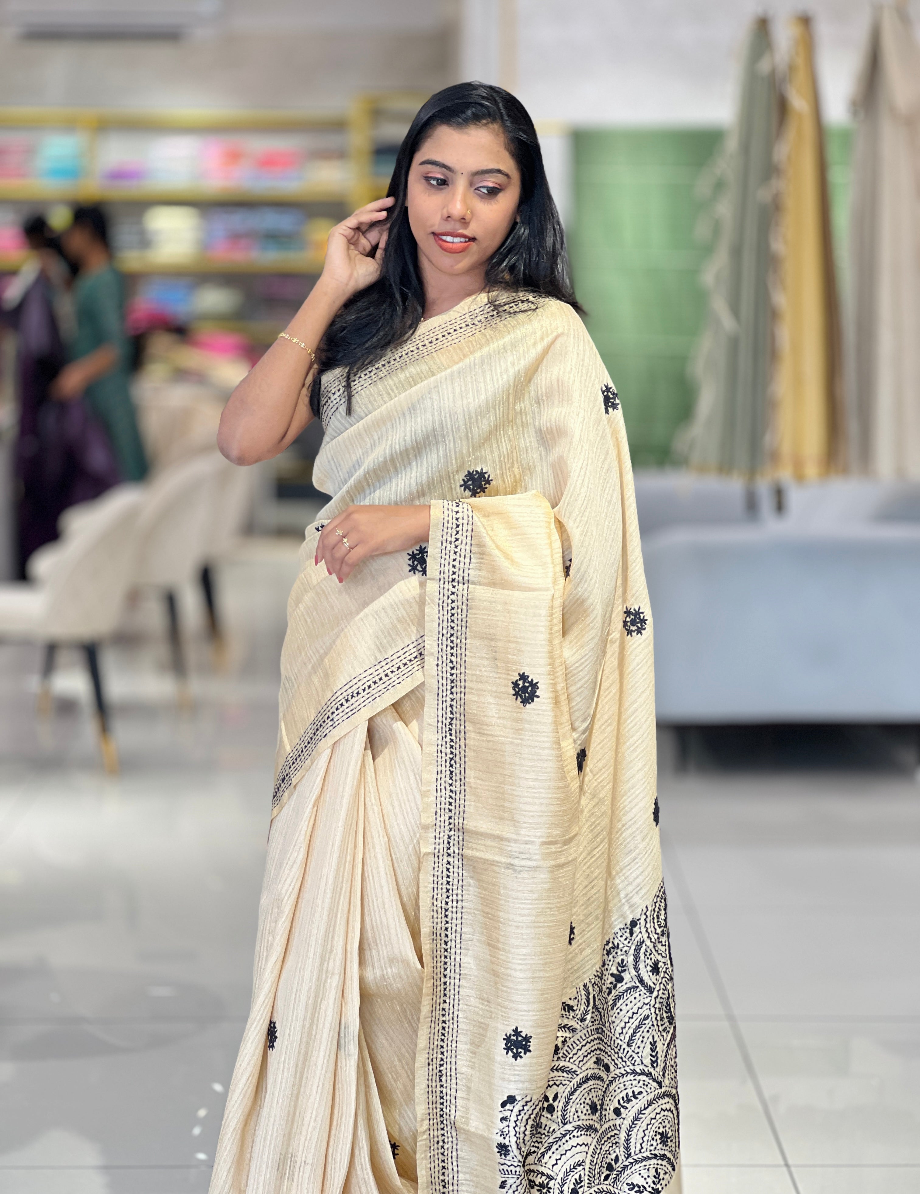 Hand Kantha Embroidery  Geecha Tussar Saree | BLD1154