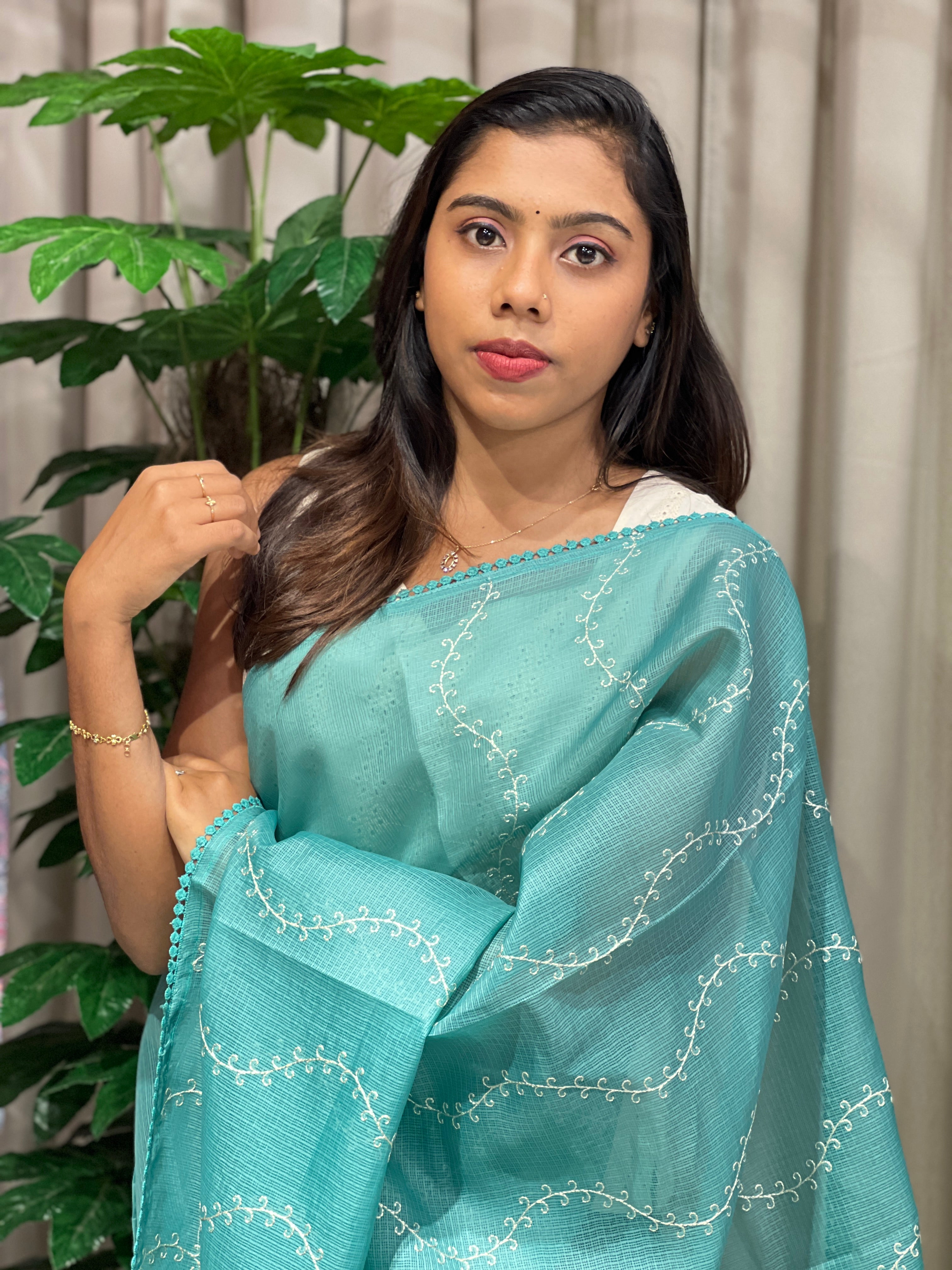 Embroidery Detailed Silky Kota Saree | BLD2047