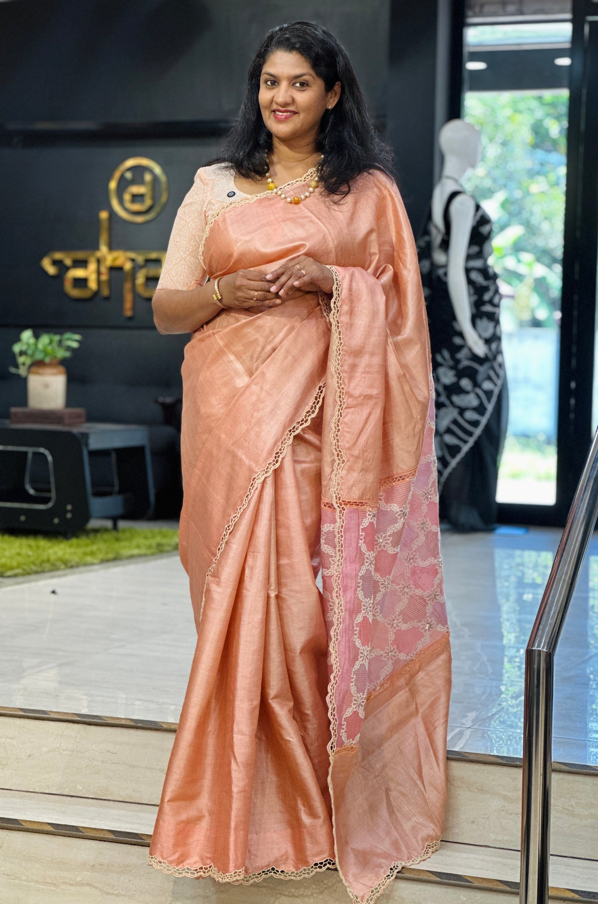 Scallop Pattern Twine Cut Work Desi Tussar Saree | TC516