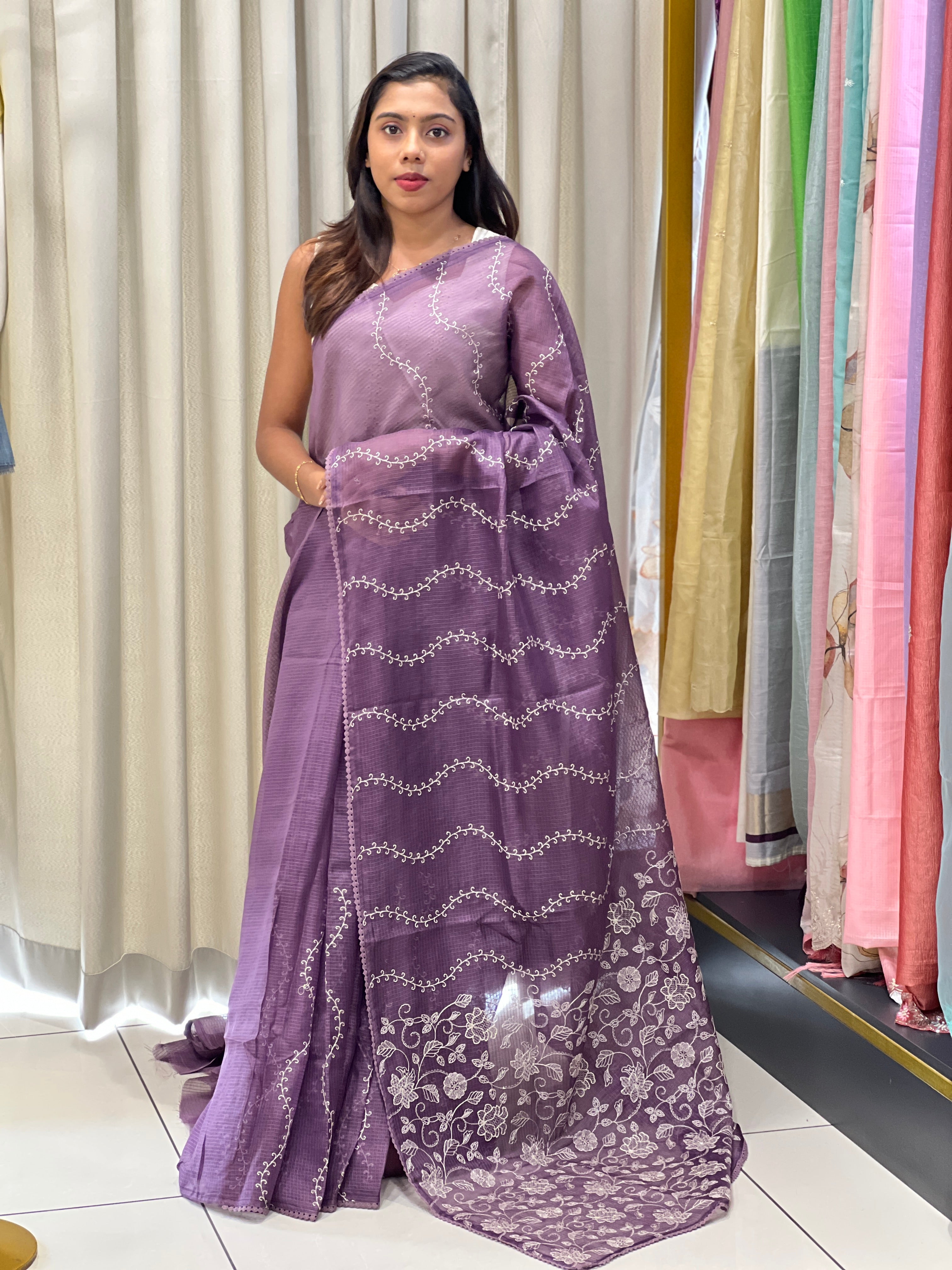 Embroidery Detailed Silky Kota Saree | BLD2049