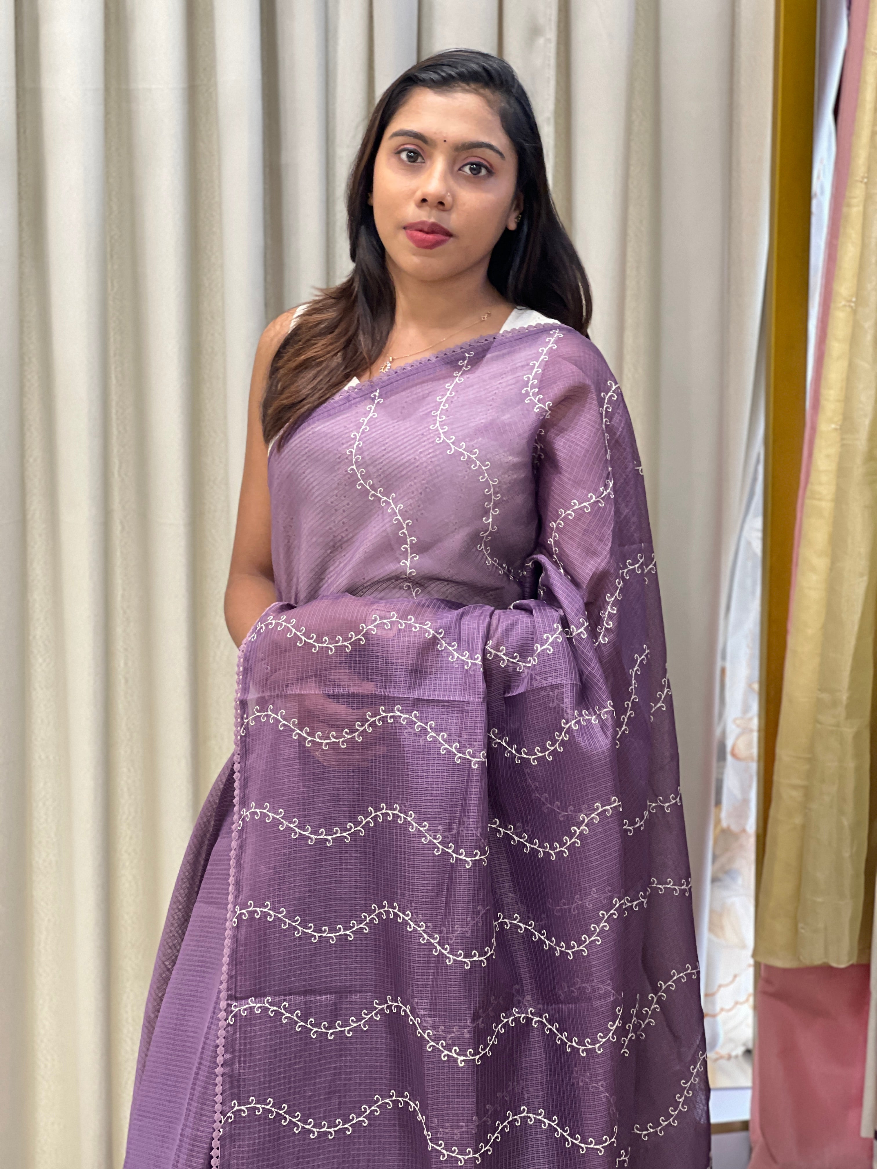 Embroidery Detailed Silky Kota Saree | BLD2049