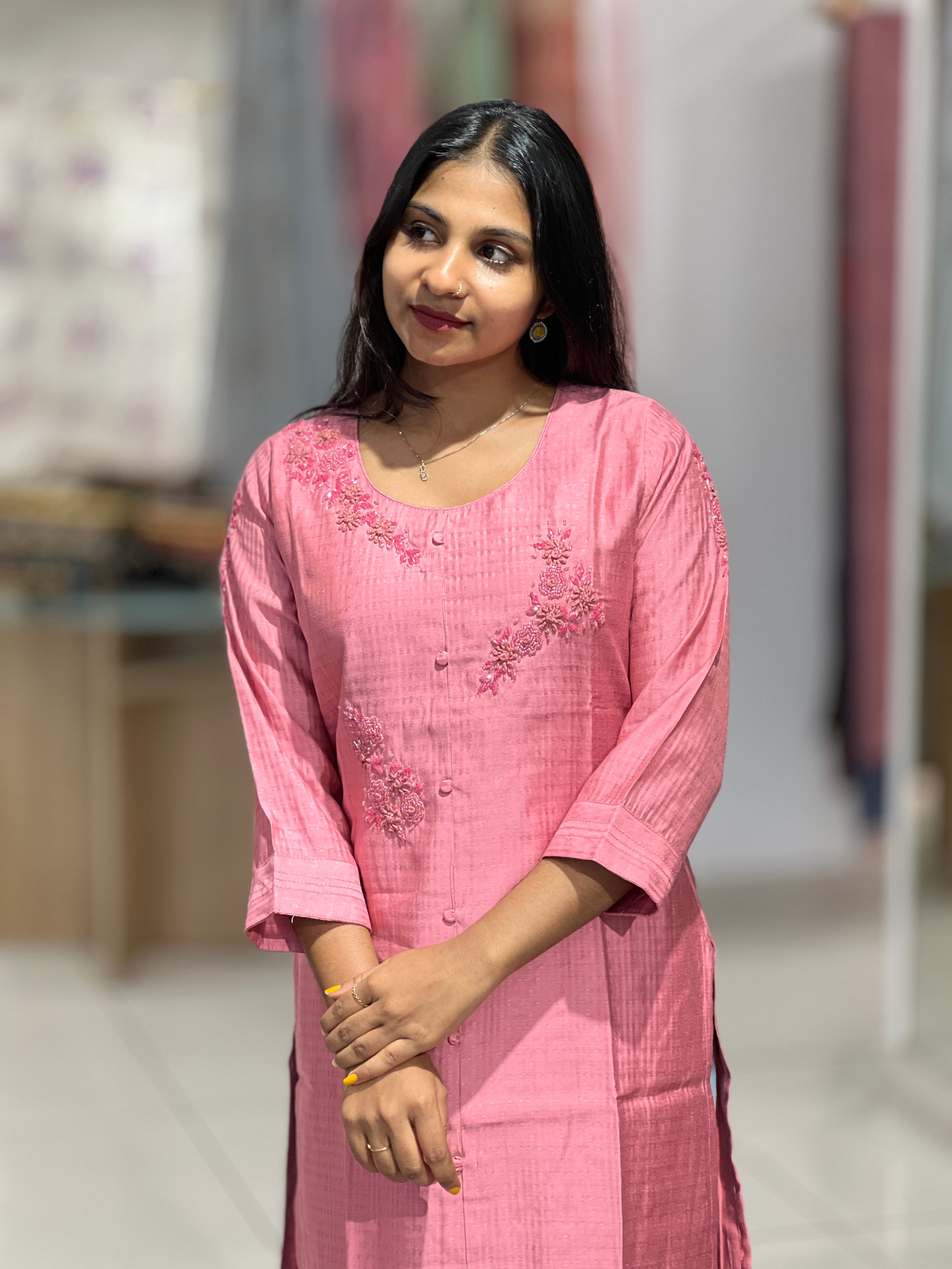 Hand Work Detailed Chanderi Finish Kurta | YAS130