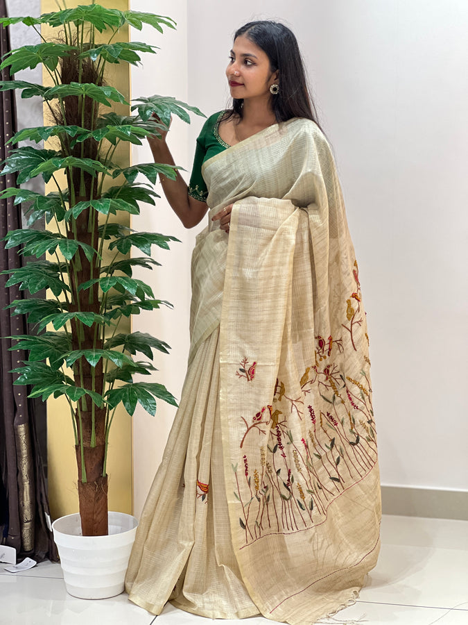 Hand Embroidered Chanderi Saree |SHC114