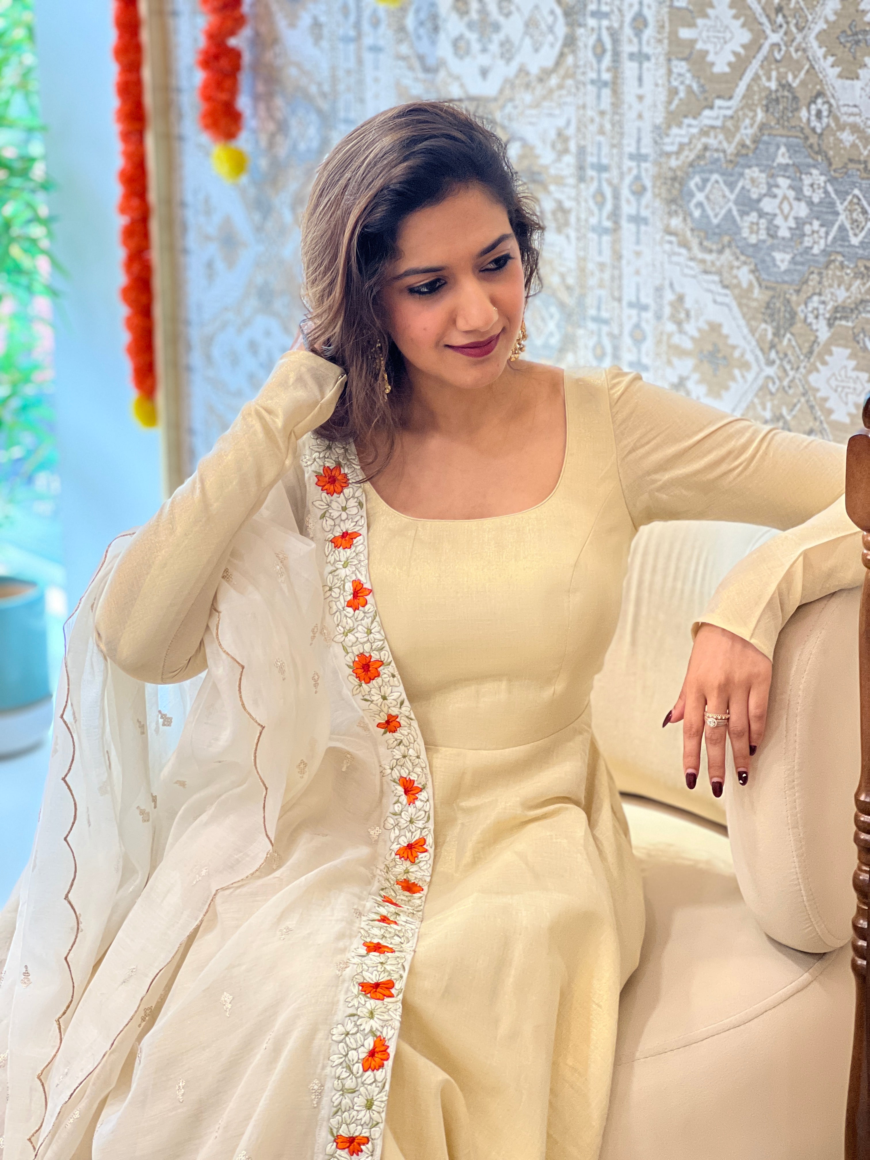 Kanakamulla Editz :-Floral Embroidered Anarkali Set  (Un Stitched ) | OKM105