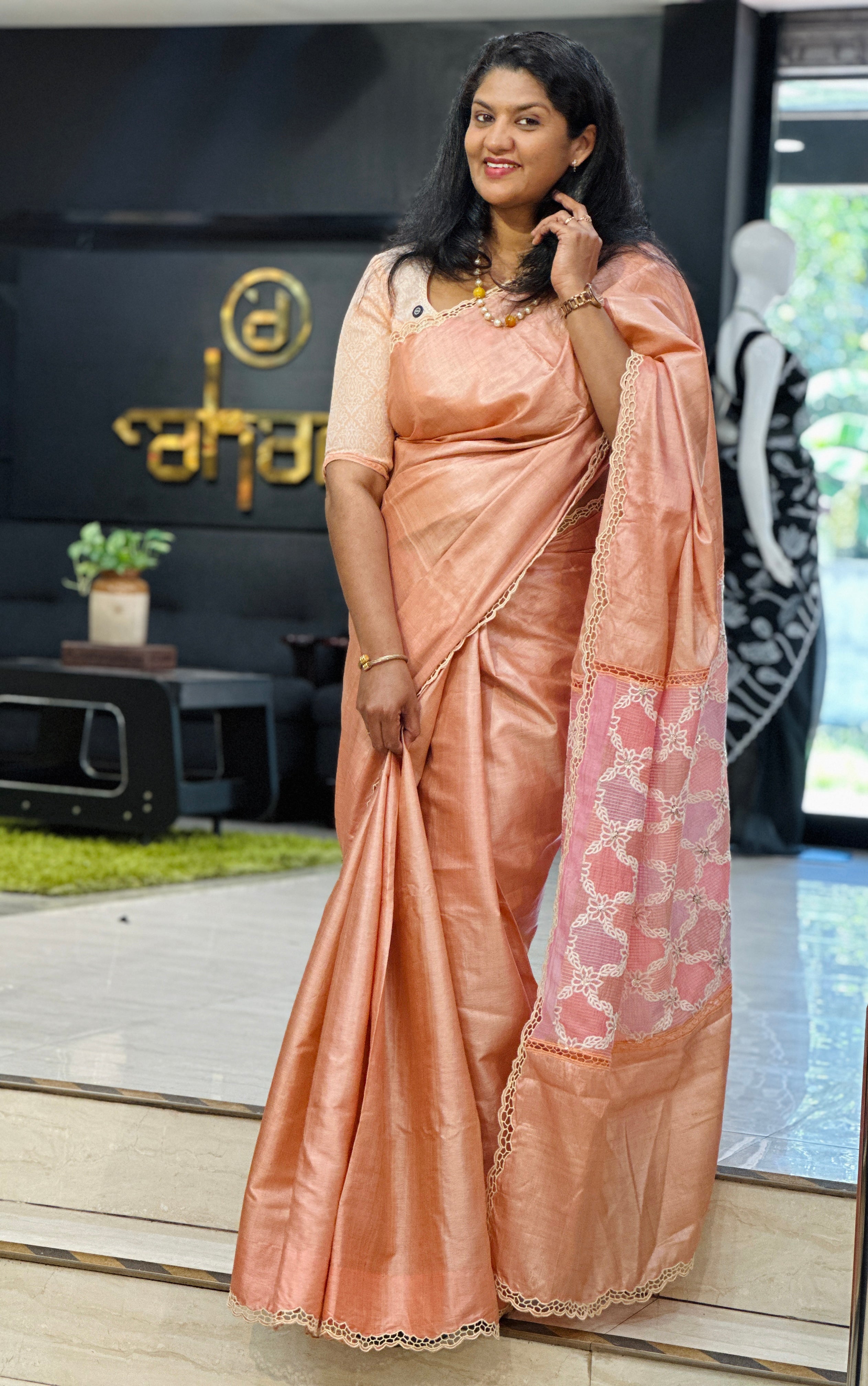 Scallop Pattern Twine Cut Work Desi Tussar Saree | TC516