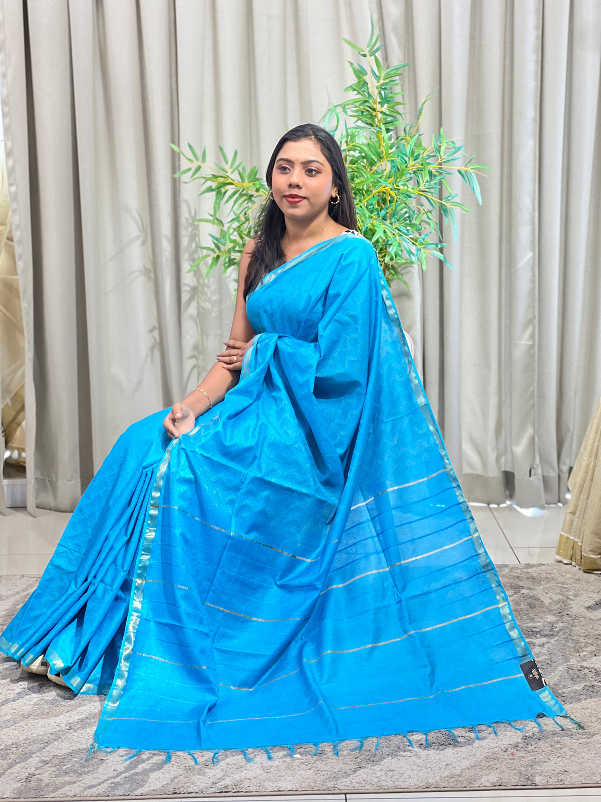 Zig Zag Pattern Bhagalpuri Linen Saree | NHH667