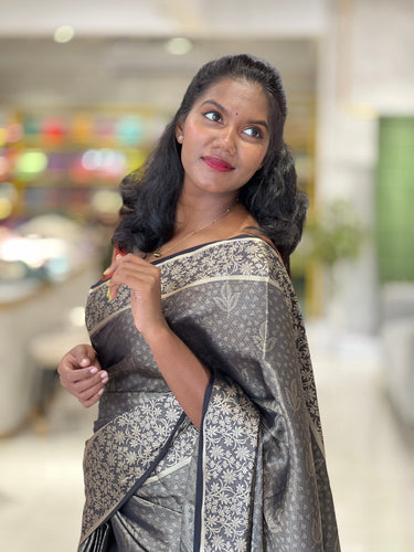 Zari Weaved Leaf Patterned Semi Banarasi Saree | NN350
