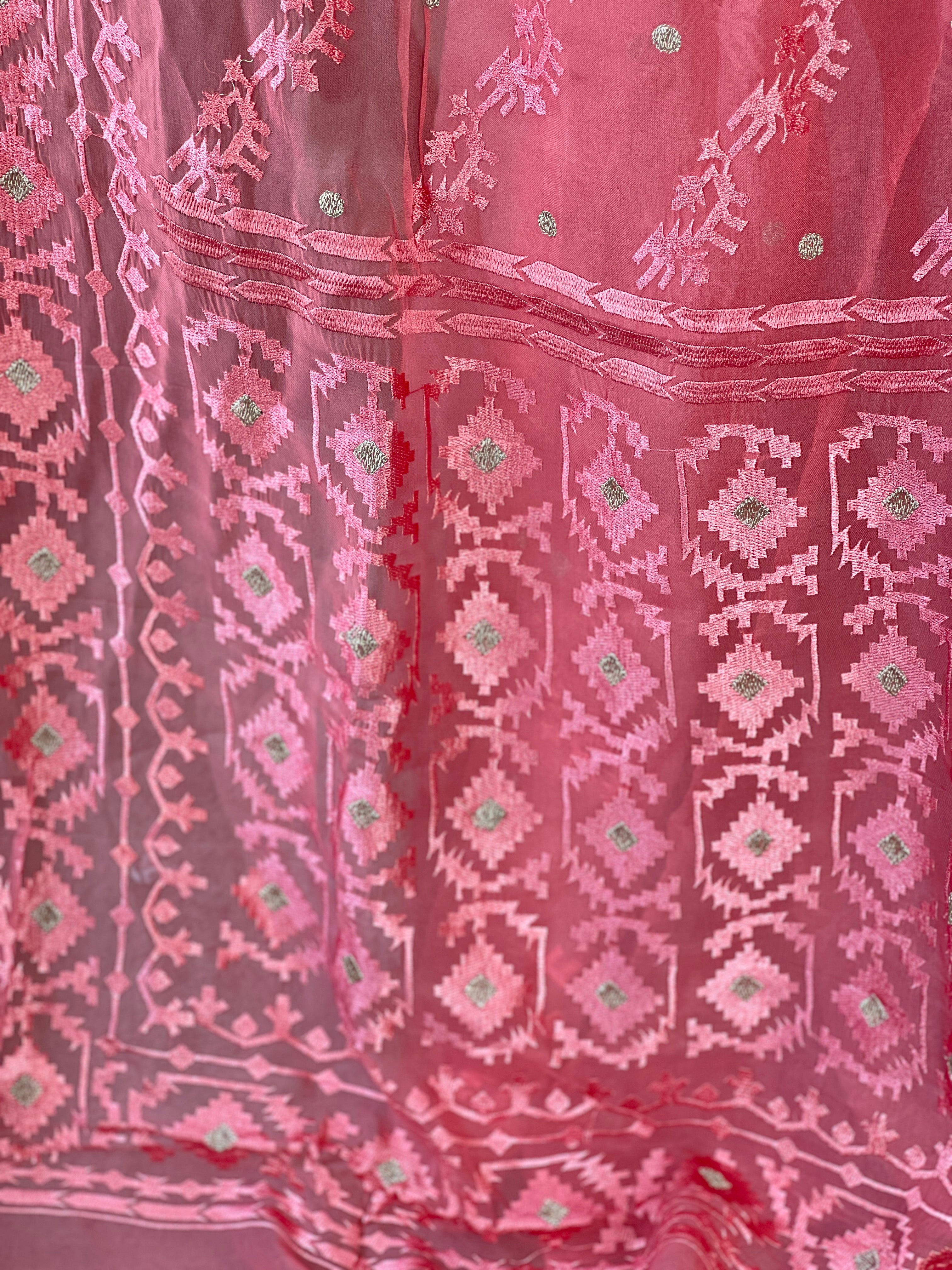 Jamdani Patterned Embroidery Detailed Pure Viscose Organza Saree | MM404