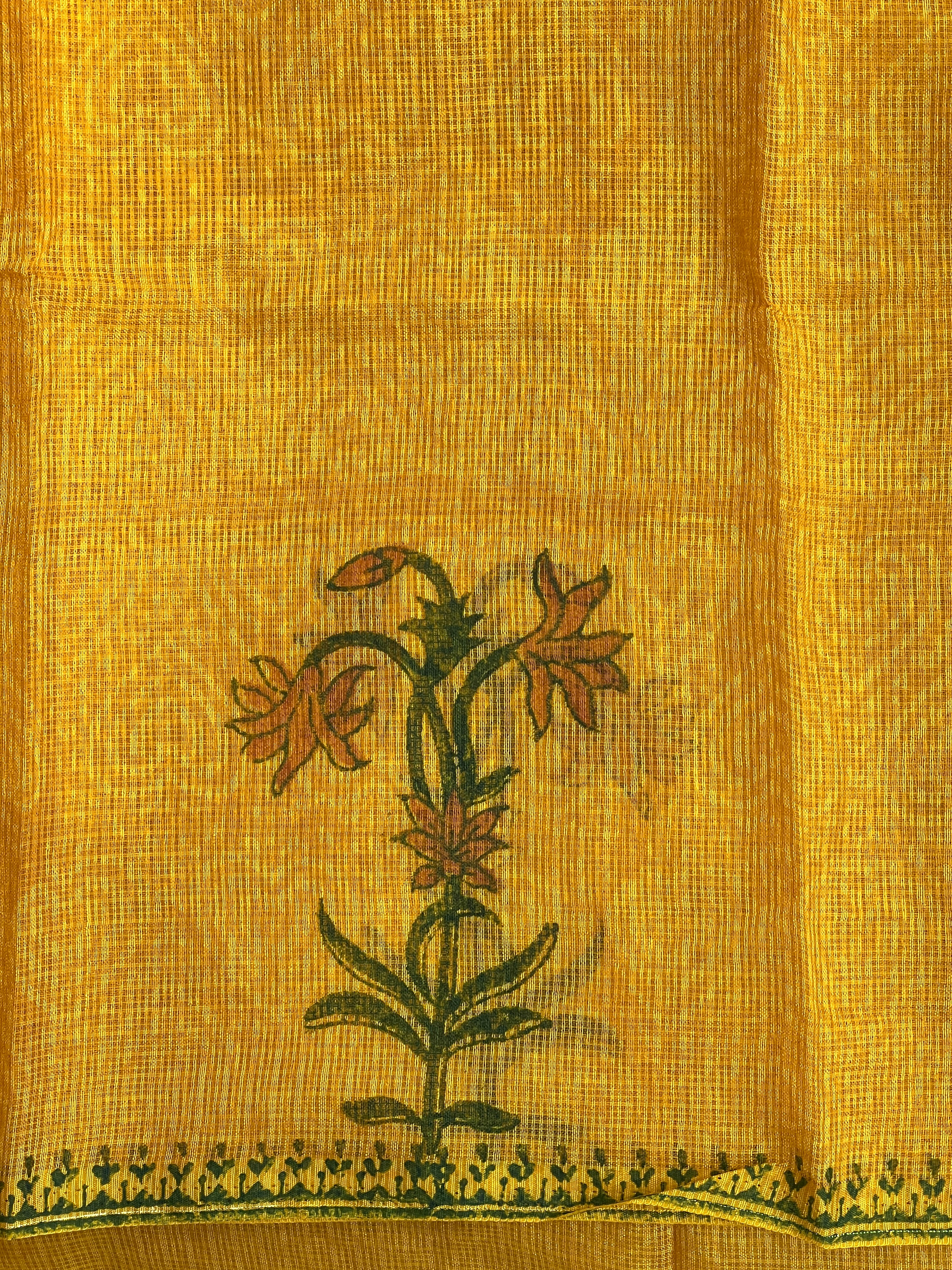 Block Printed Muga Check Kota Saree | JSC624