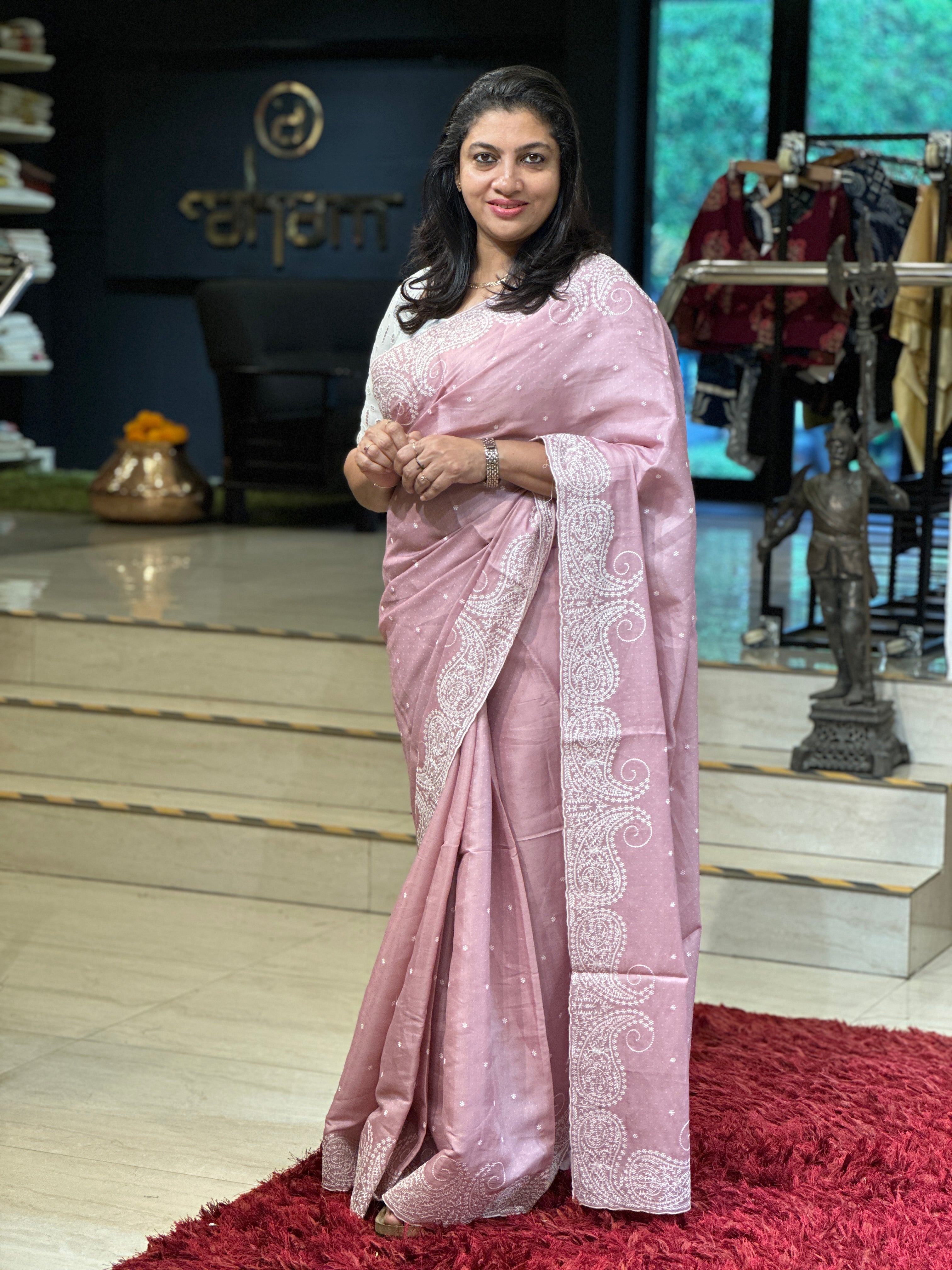 Point Embroidery Detailed Semi Tussar Saree | SUN523