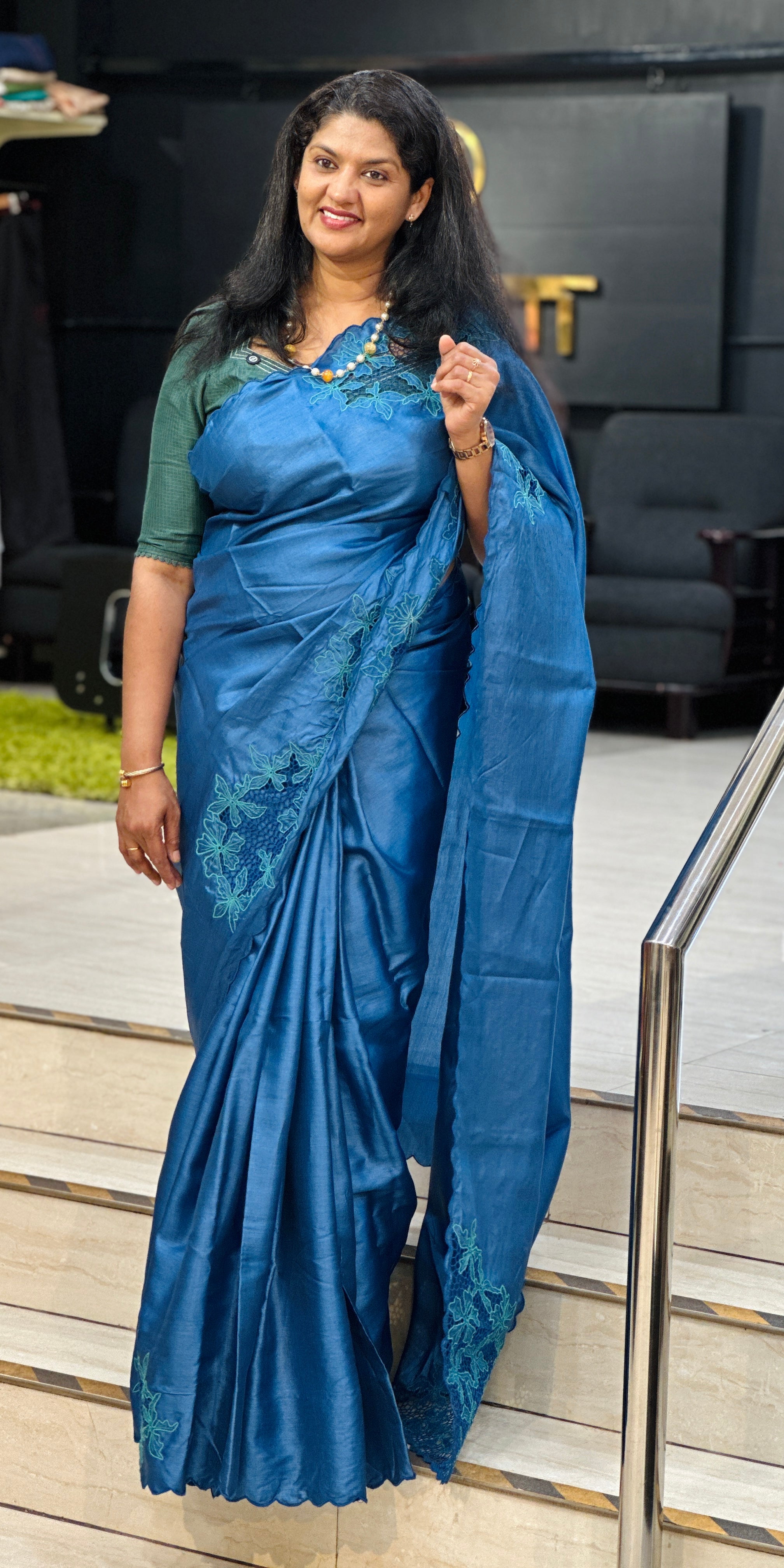 Floral Twine Cut Work Desi Tussar Saree | TC515