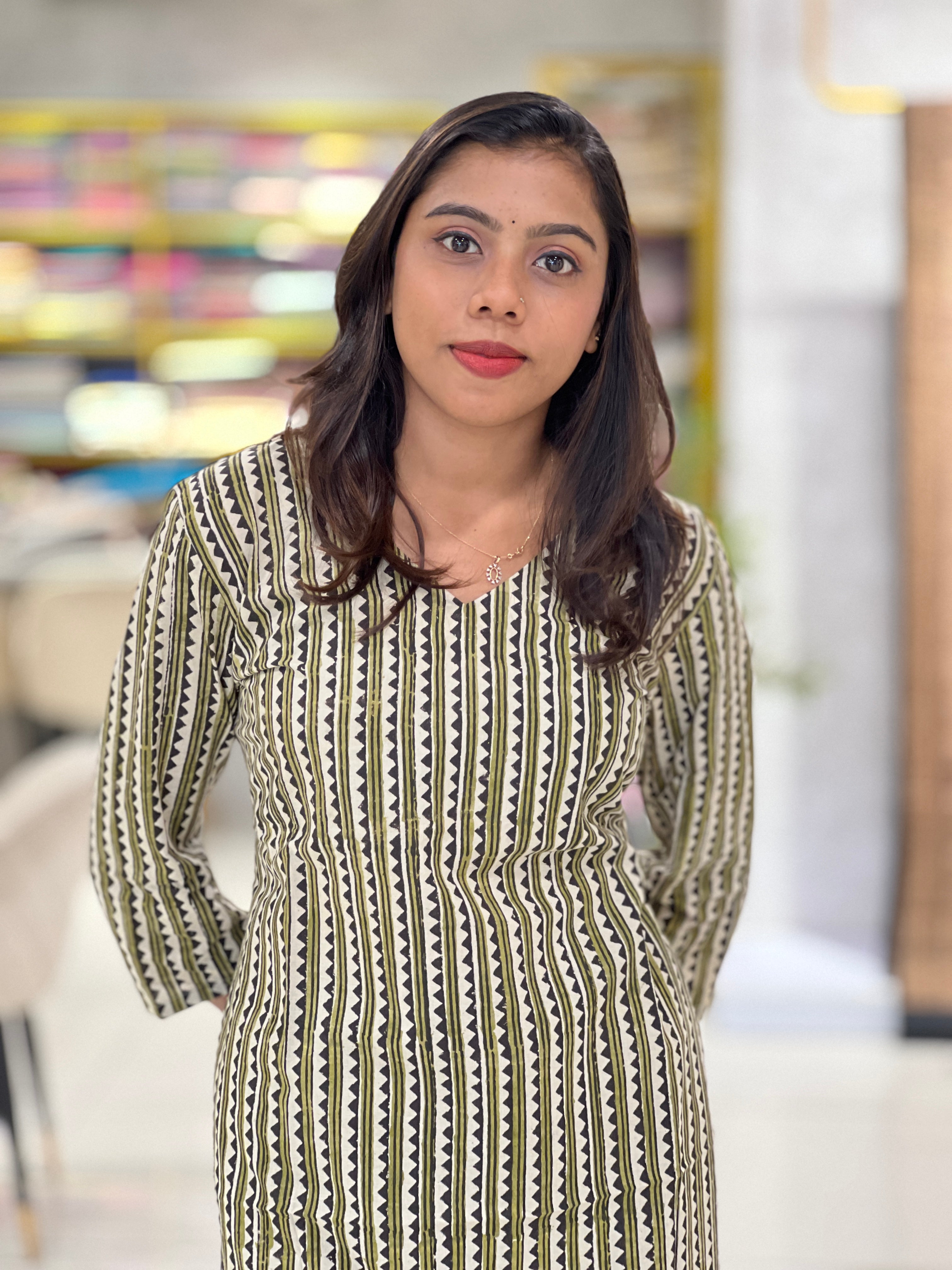 Stripes With Geometric Pattern Cotton Kurta | DNT812