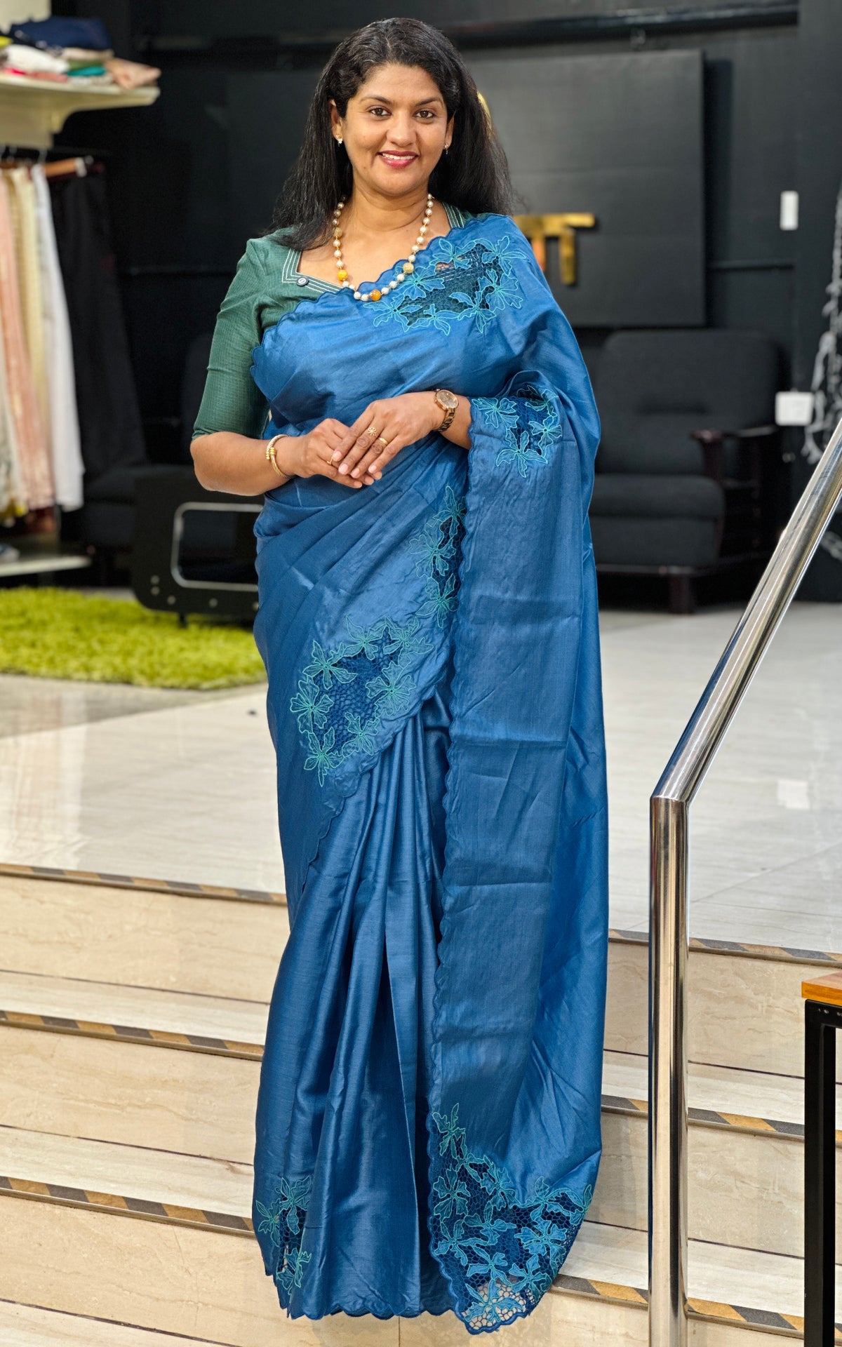 Floral Twine Cut Work Desi Tussar Saree | TC515