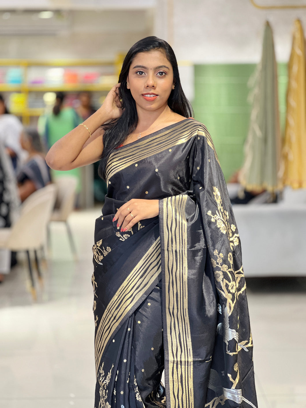 Floral & Bird Designed Semi Silk Saree | NN348