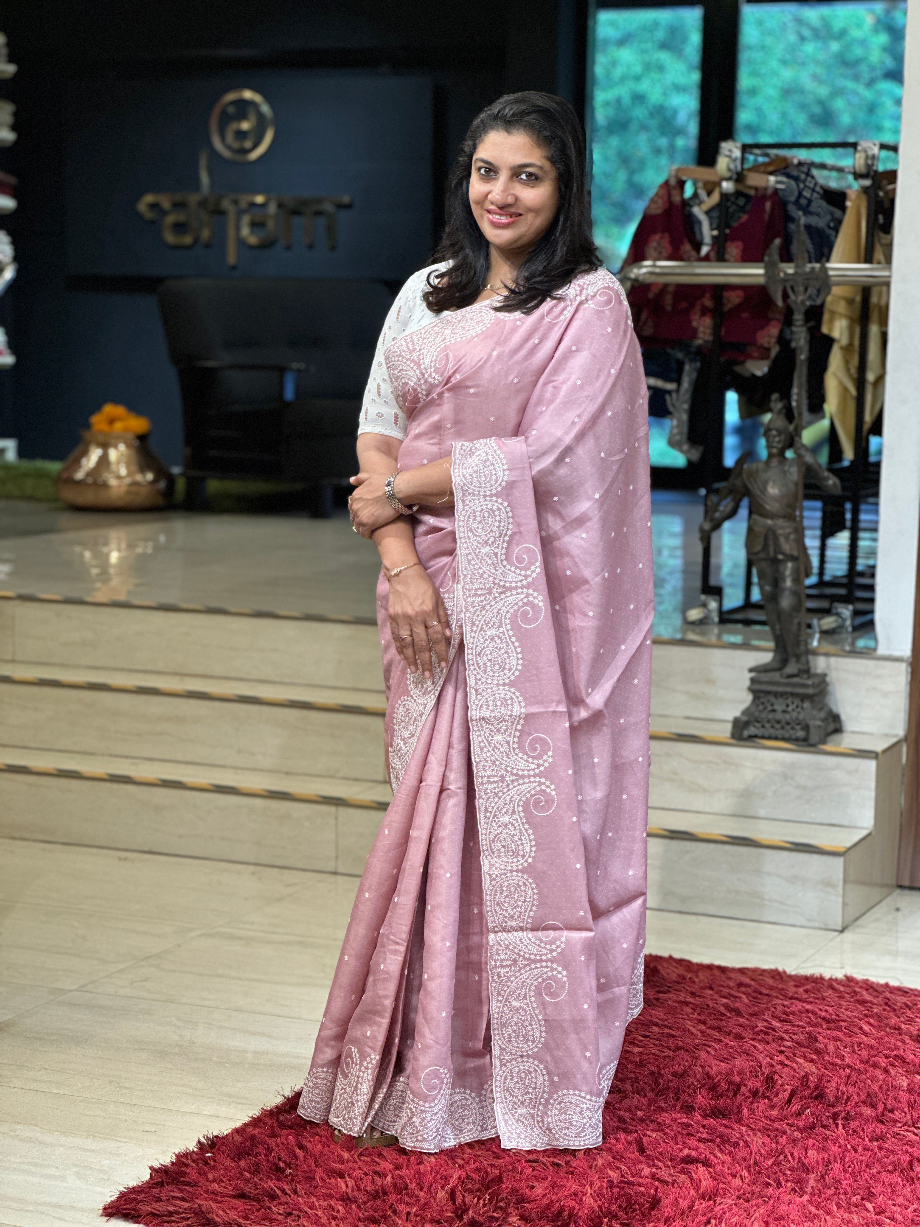 Point Embroidery Detailed Semi Tussar Saree | SUN523