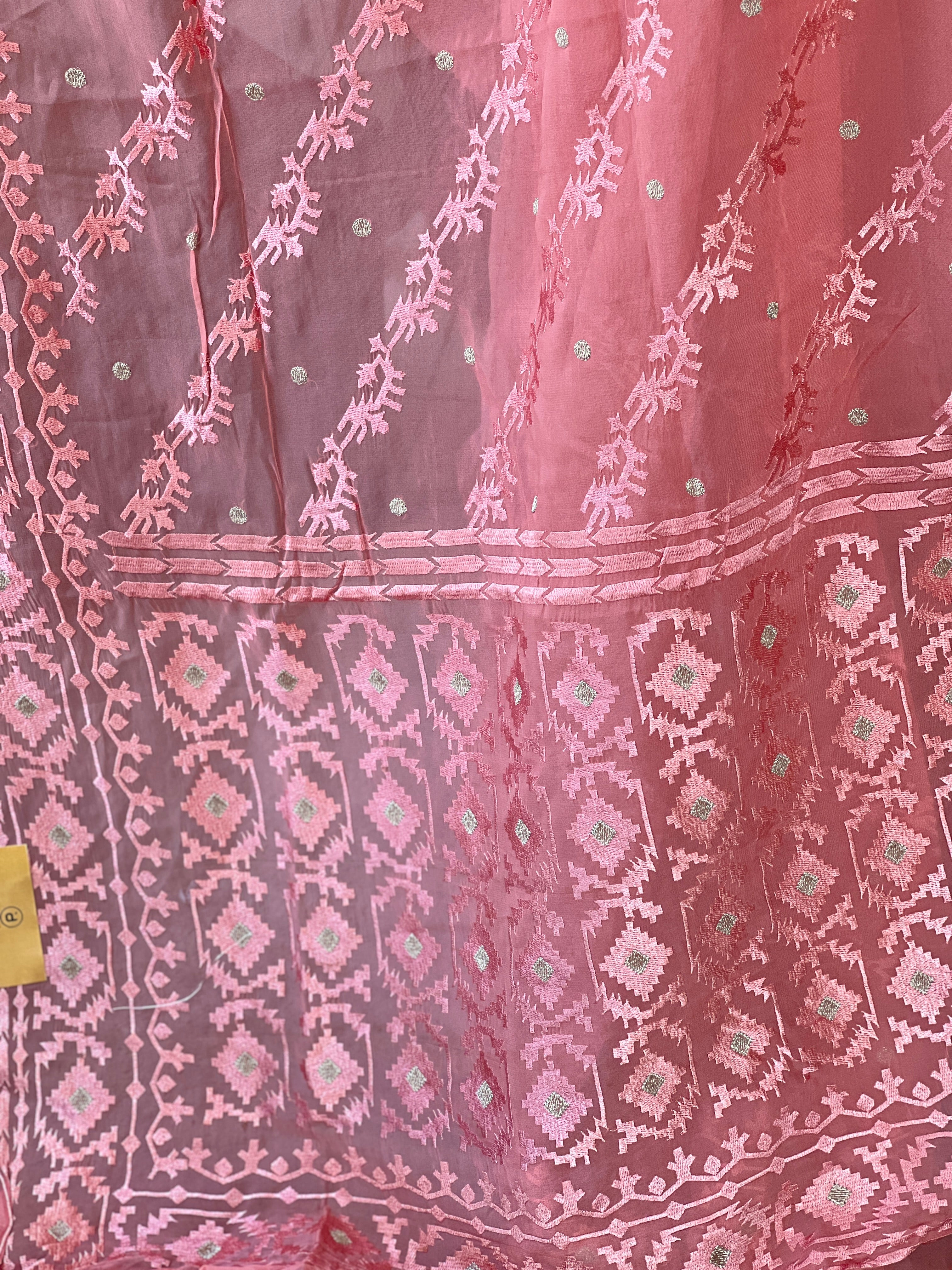 Jamdani Patterned Embroidery Detailed Pure Viscose Organza Saree | MM400