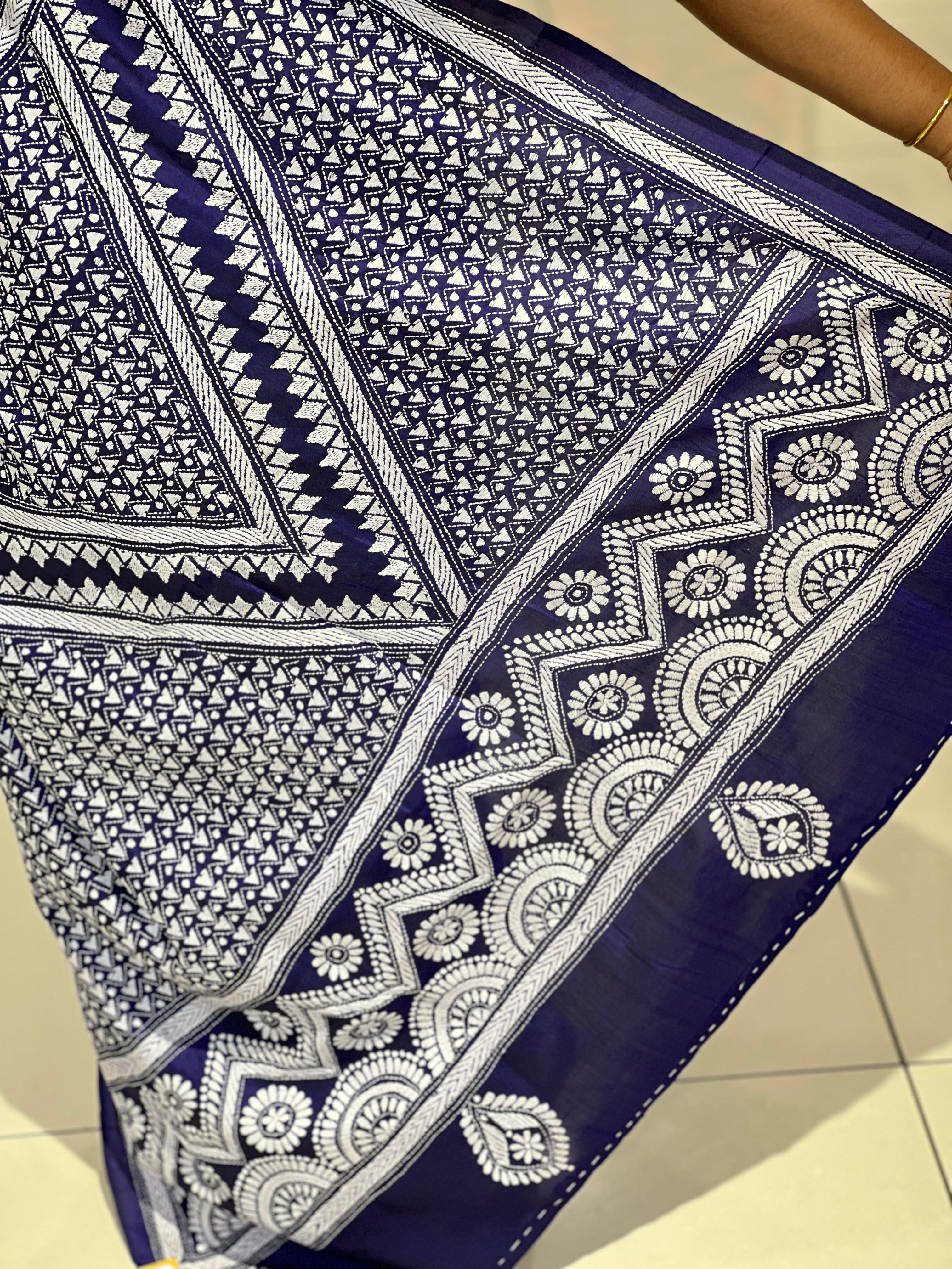 Hand Kantha Embroidered Pure Tussar Saree | AYD149