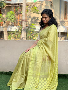 Check Patterned  Bhagalpuri Linen Saree | AHD1430