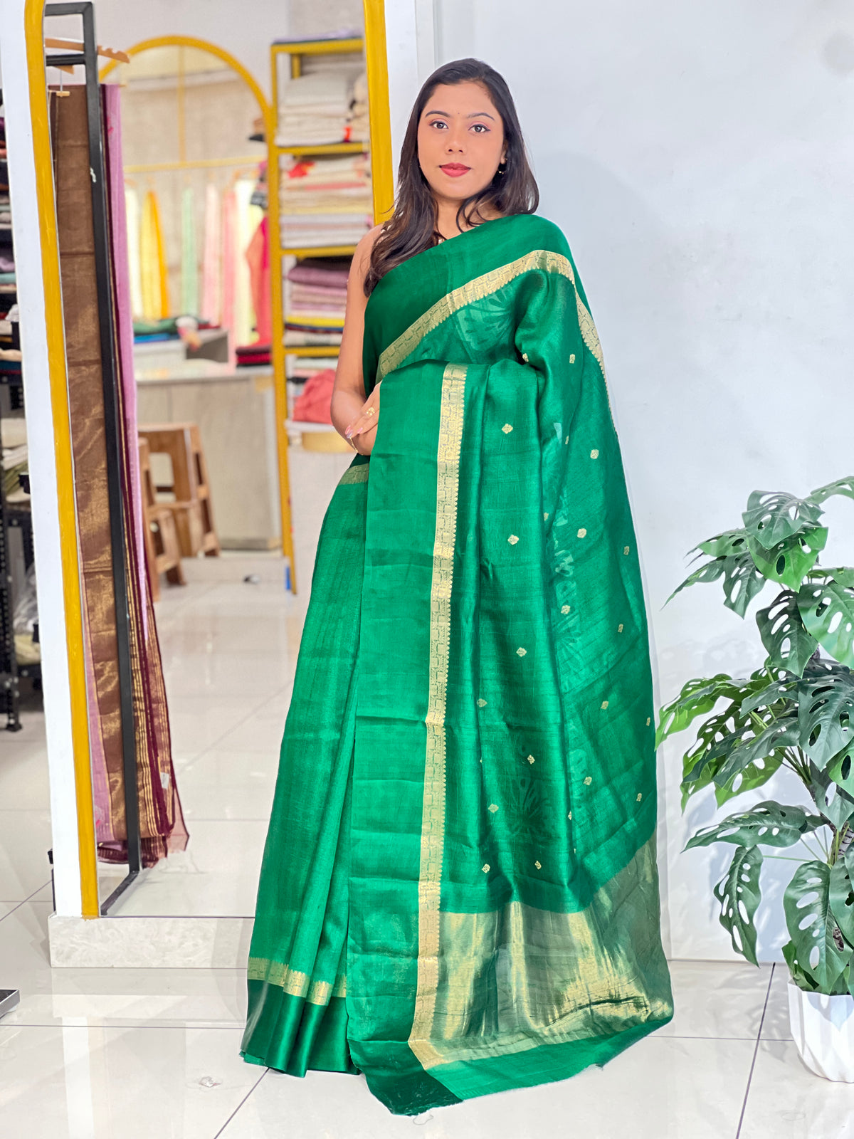 Buta Woven Satin Patta Bordered Tussar Saree | YNG1551