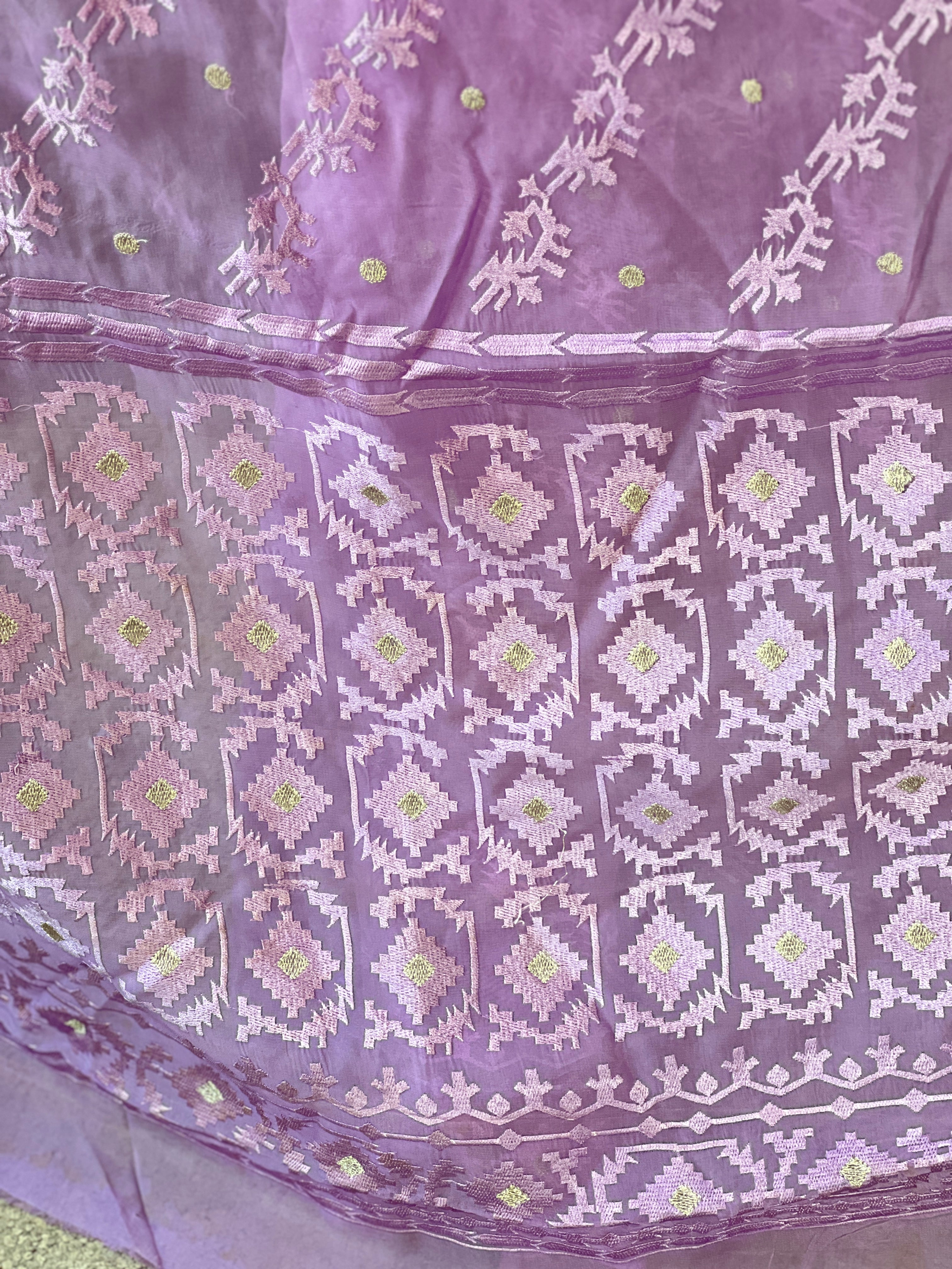Jamdani Patterned Embroidery Detailed Pure Viscose Organza Saree | MM401