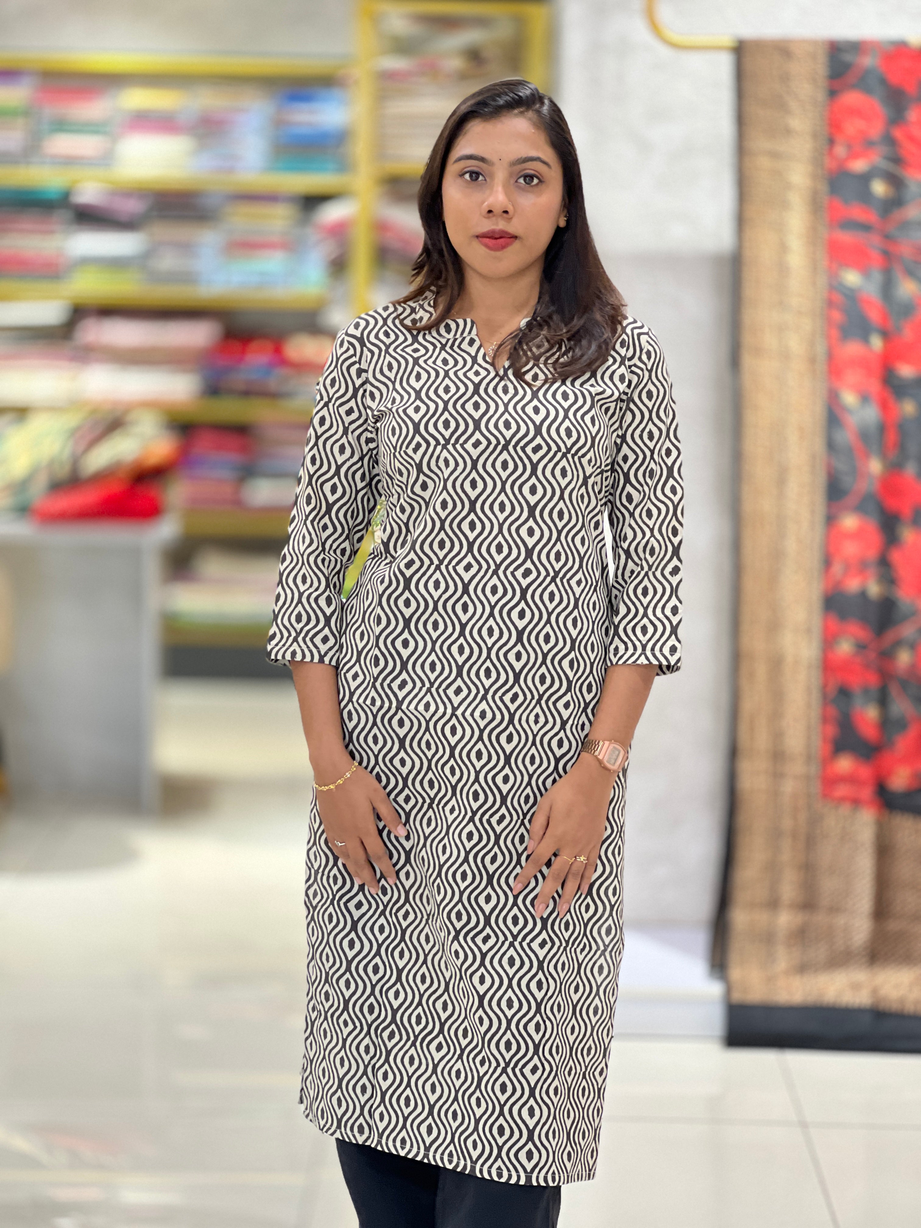 Weavy Printe Cotton Kurta | DNT841