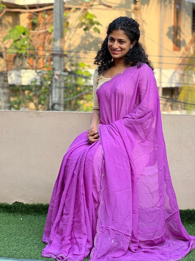 Scallop Pattern Crepe Saree | AHD1454