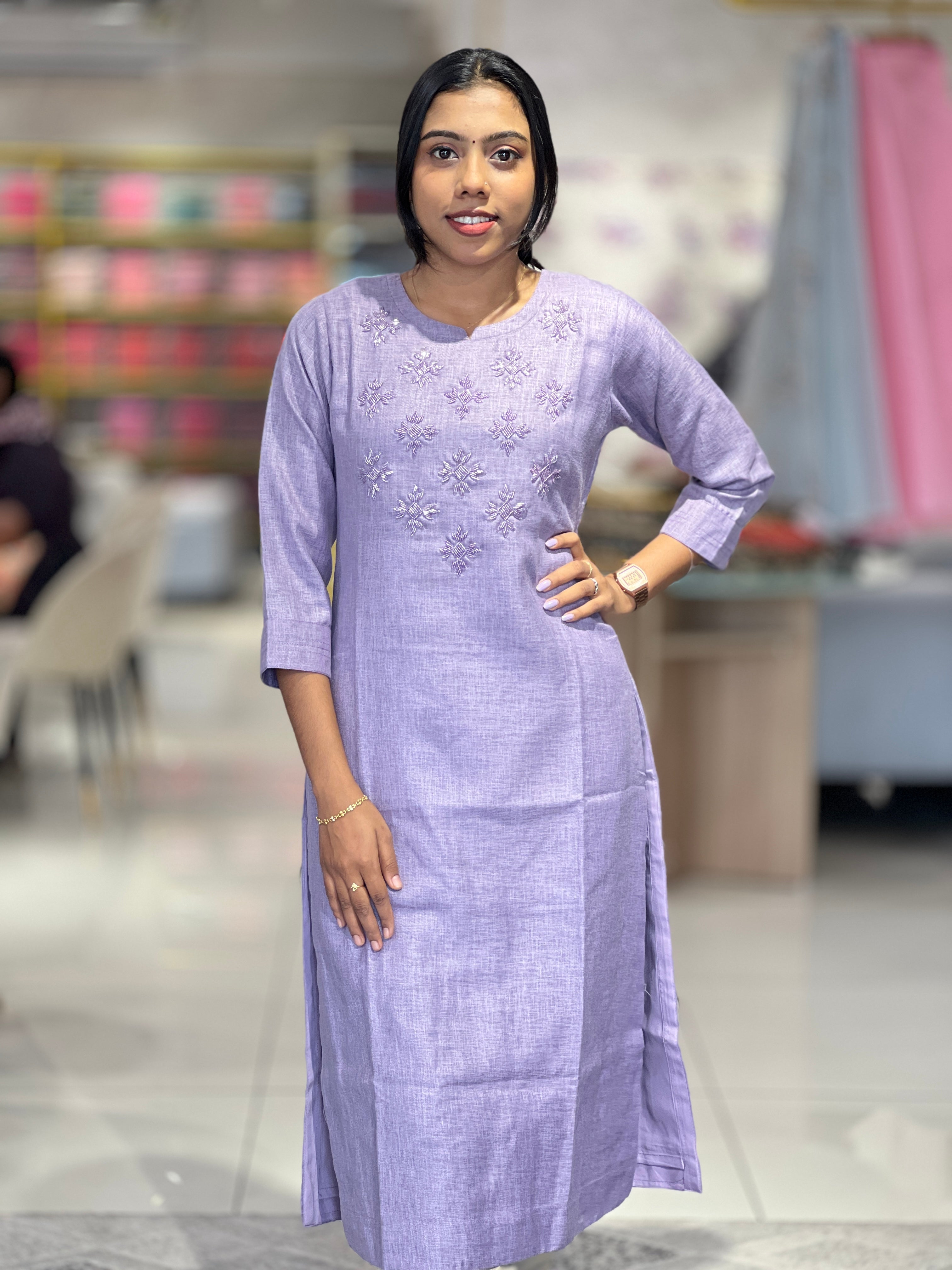 Cut Beads Embroidery Detailed Cotton Blend Kurta | YAS121