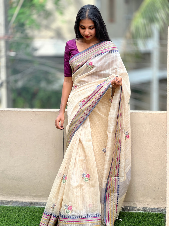 Floral Embroidery Chanderi Finish Saree | GMS130