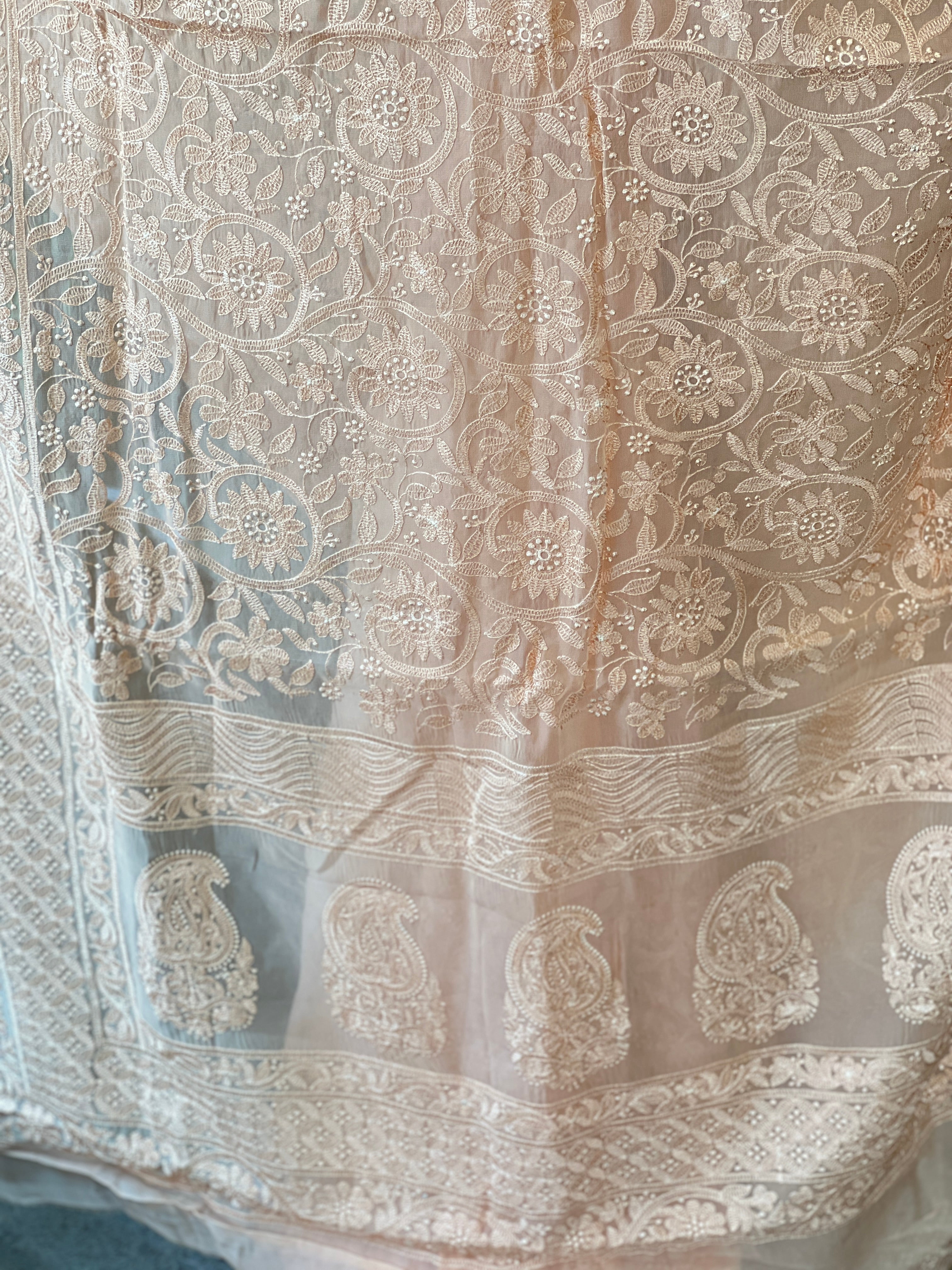 Chikankari Work Detailed Pure Viscose Organza Saree | MM407