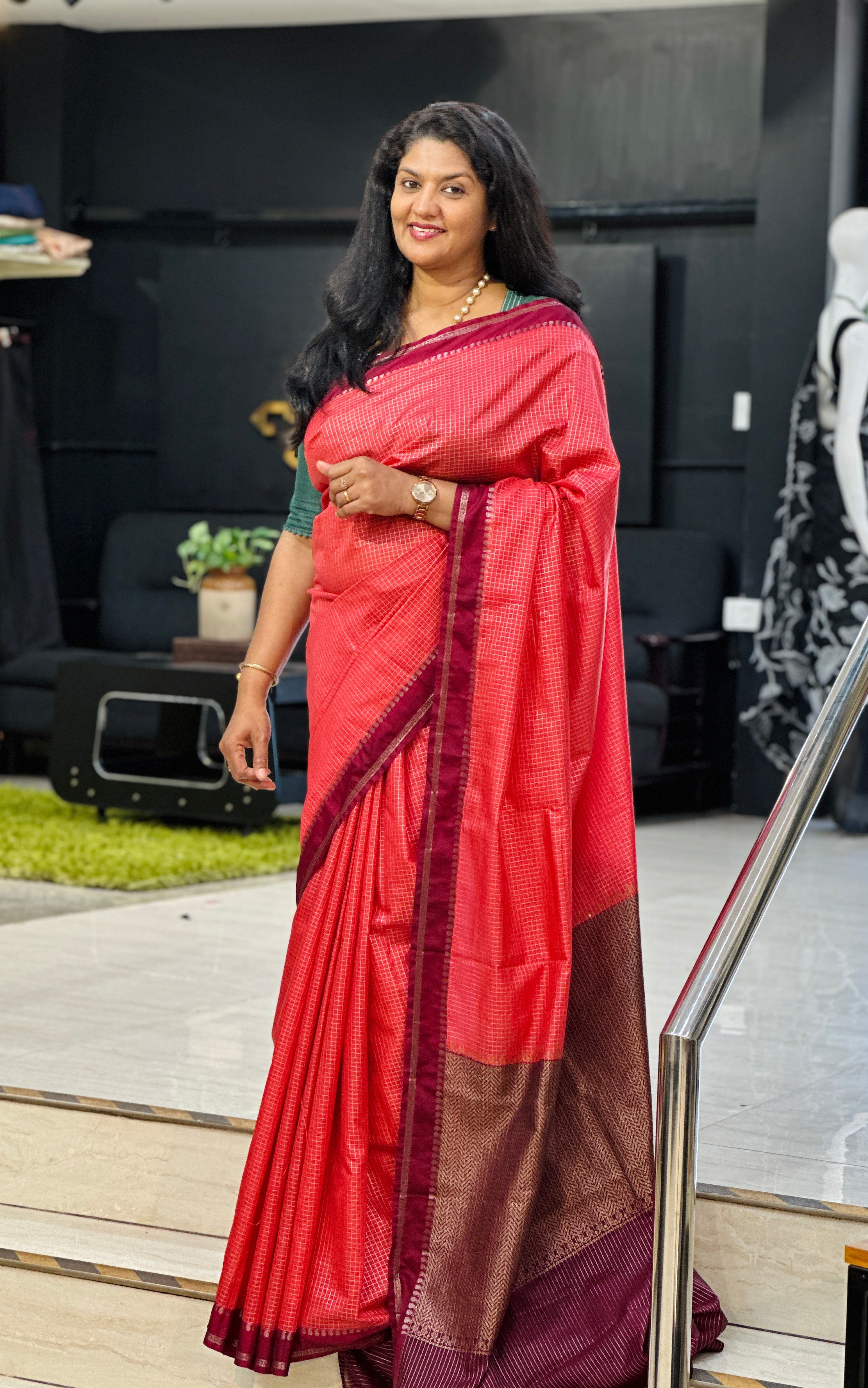 Check Pattern Semi Silk Saree | ZSS395