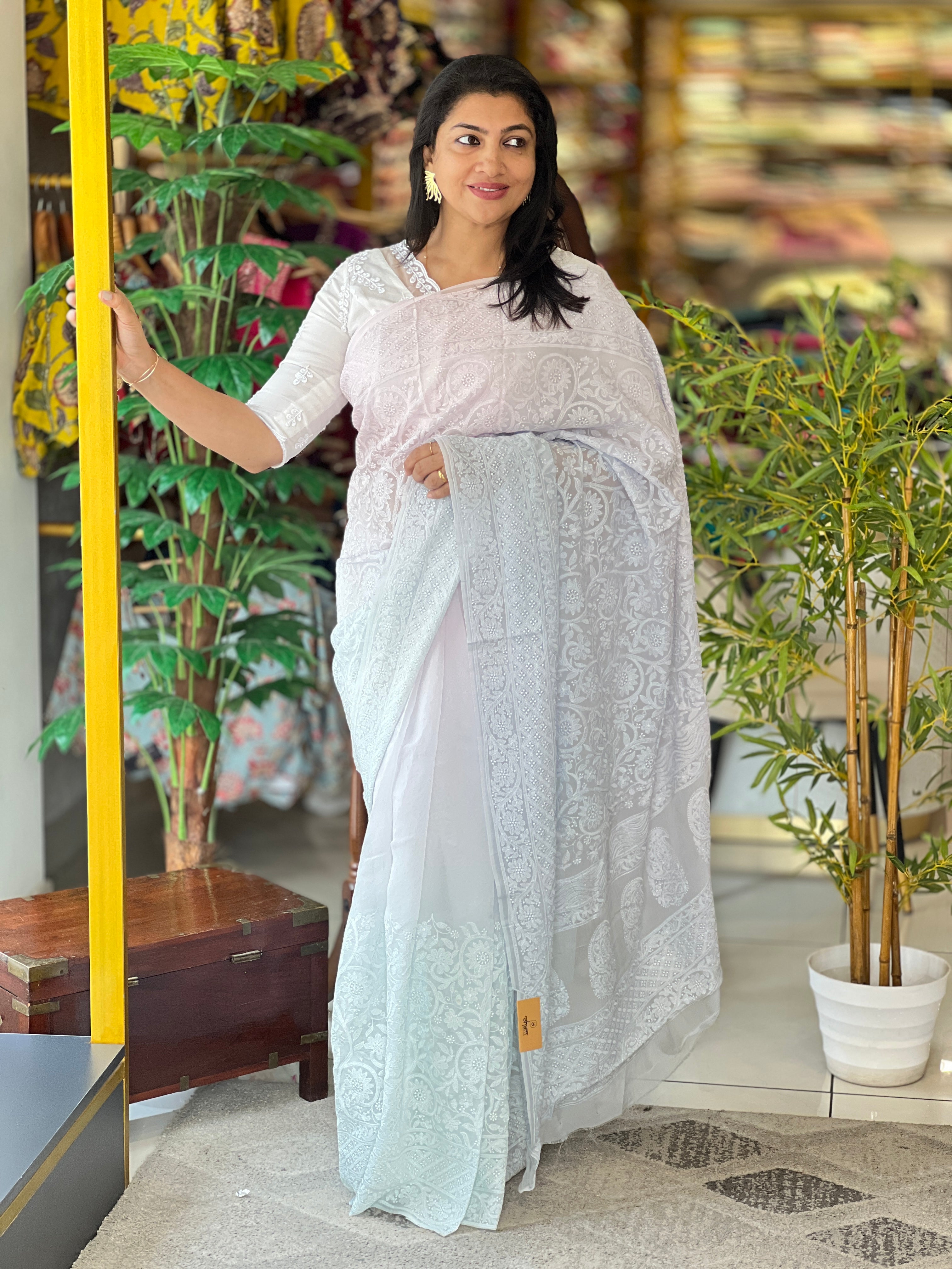 Chikankari Work Detailed Pure Viscose Organza Saree | MM418