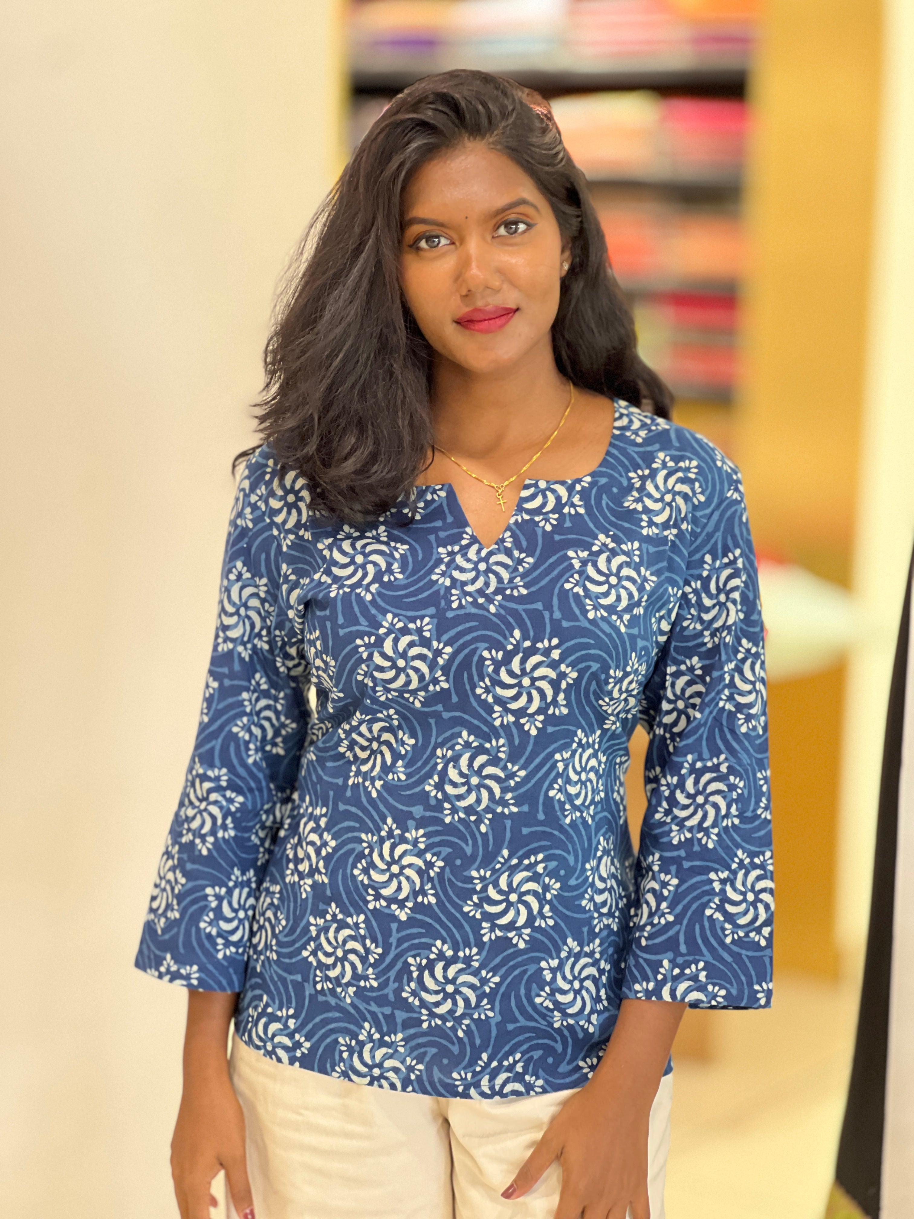 Print Detailed Cotton Short Kurta | DNT834